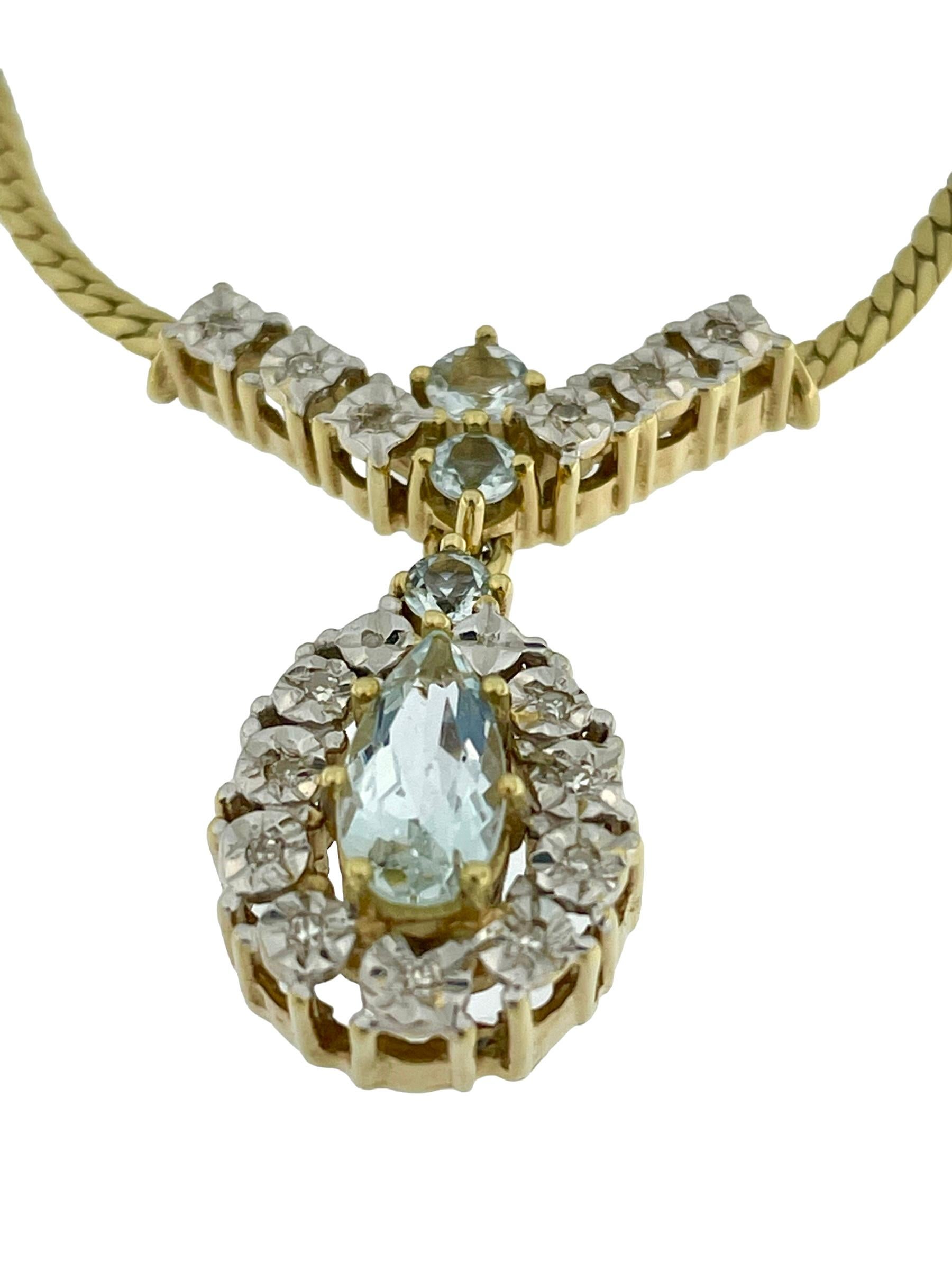 IGI Certified Gold Necklace with Diamonds and Aquamarines In Excellent Condition For Sale In Esch-Sur-Alzette, LU