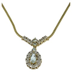 Retro IGI Certified Gold Necklace with Diamonds and Aquamarines