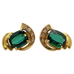 IGI Certified H. Stern 18K Yellow Gold Green Tourmaline Diamond Earrings