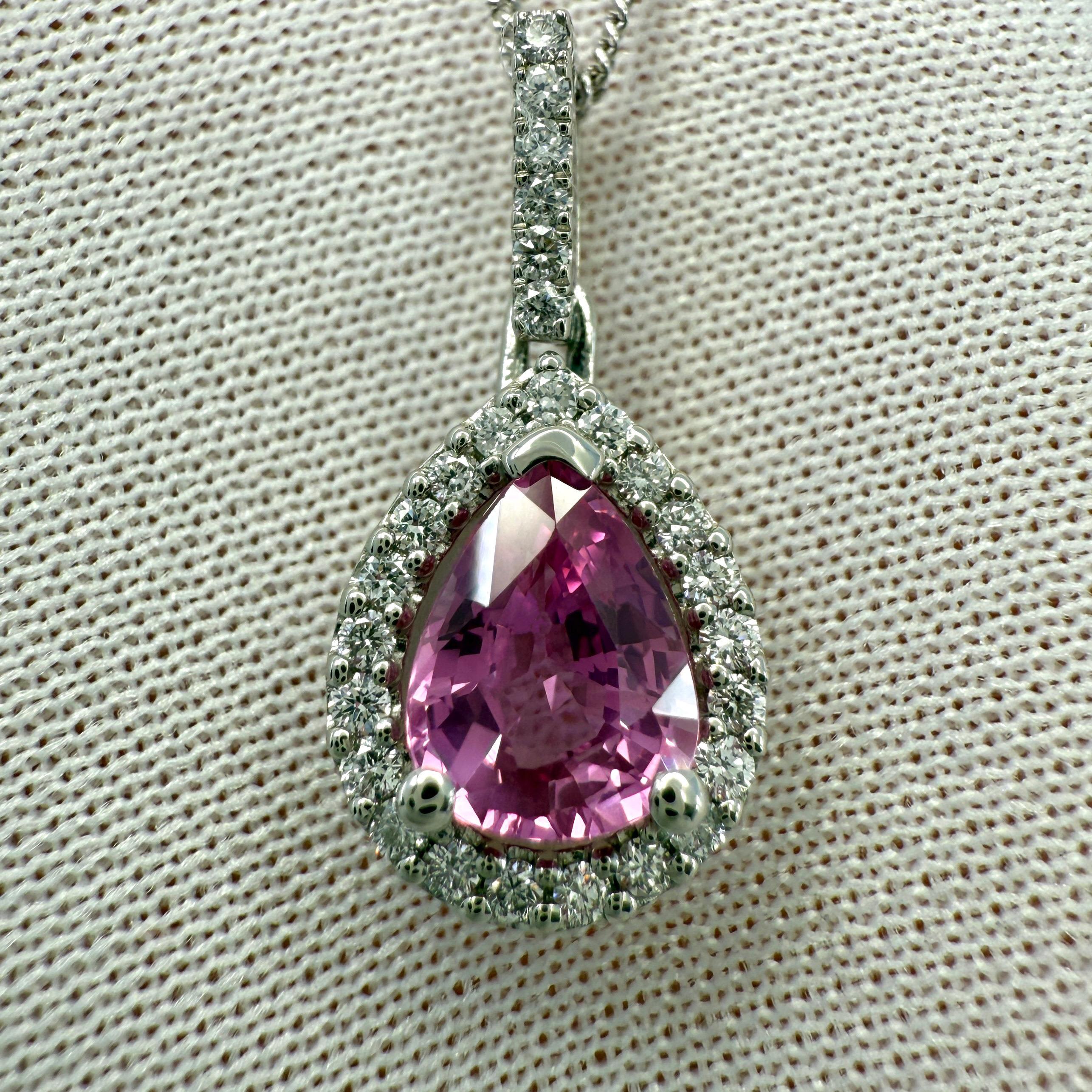 da uomo o donna Ciondolo a raggiera in platino con zaffiro thailandese e diamante con taglio a pera, certificato IGI. in vendita