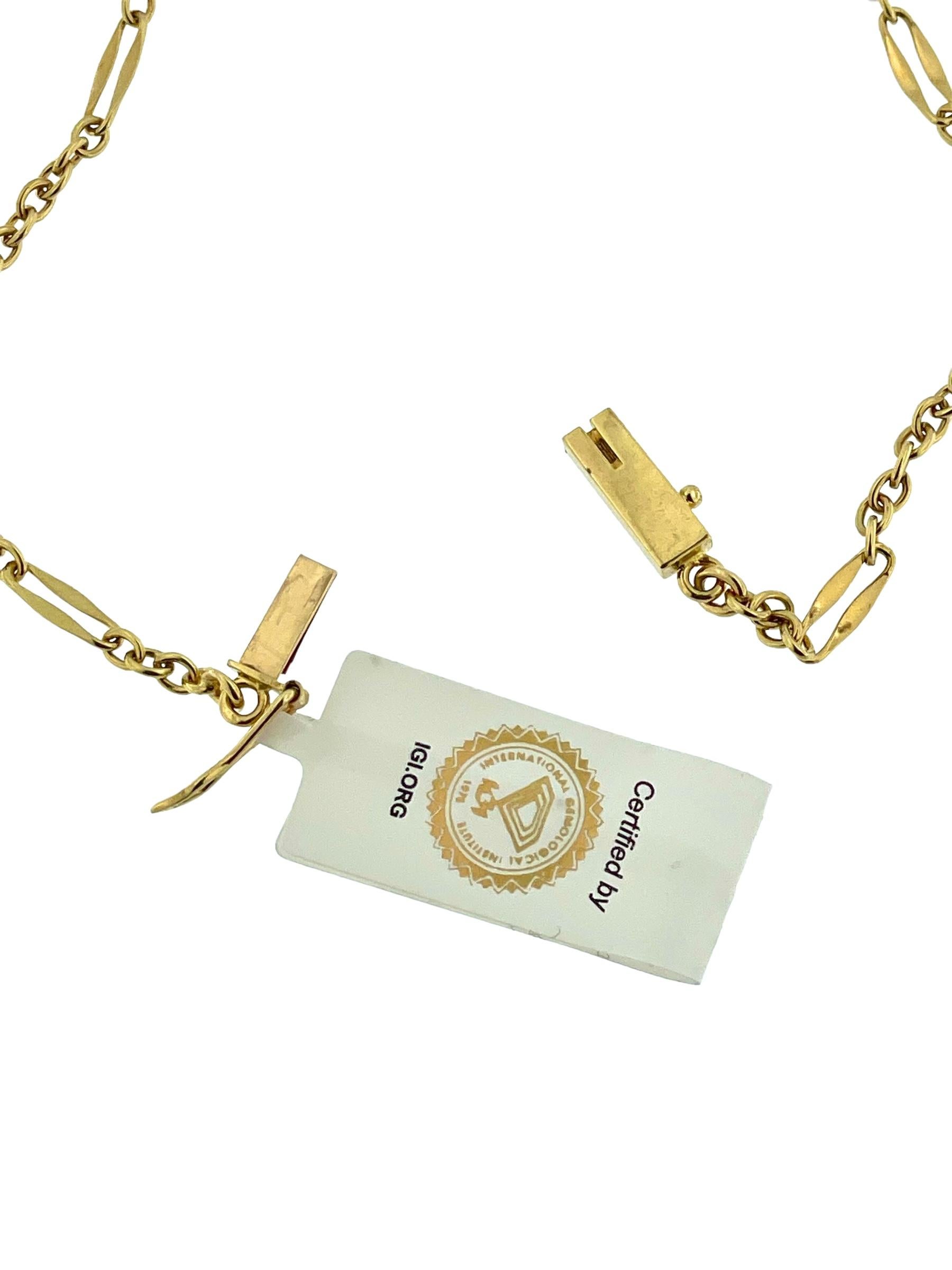 IGI-zertifizierter Indicolith Turmalin und Diamanten Gelbgold Halskette (Gemischter Schliff) im Angebot