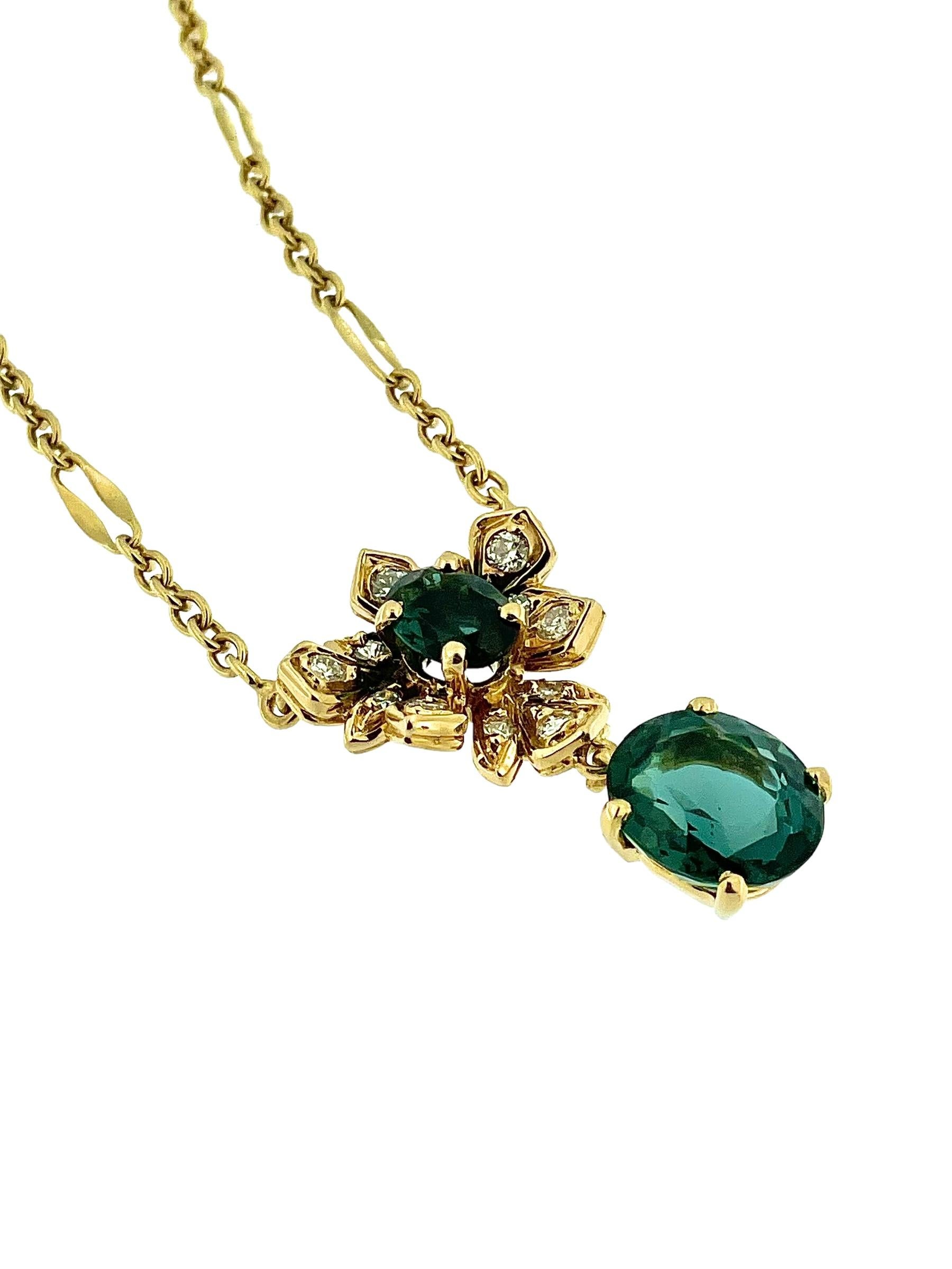 IGI-zertifizierter Indicolith Turmalin und Diamanten Gelbgold Halskette im Zustand „Gut“ im Angebot in Esch sur Alzette, Esch-sur-Alzette