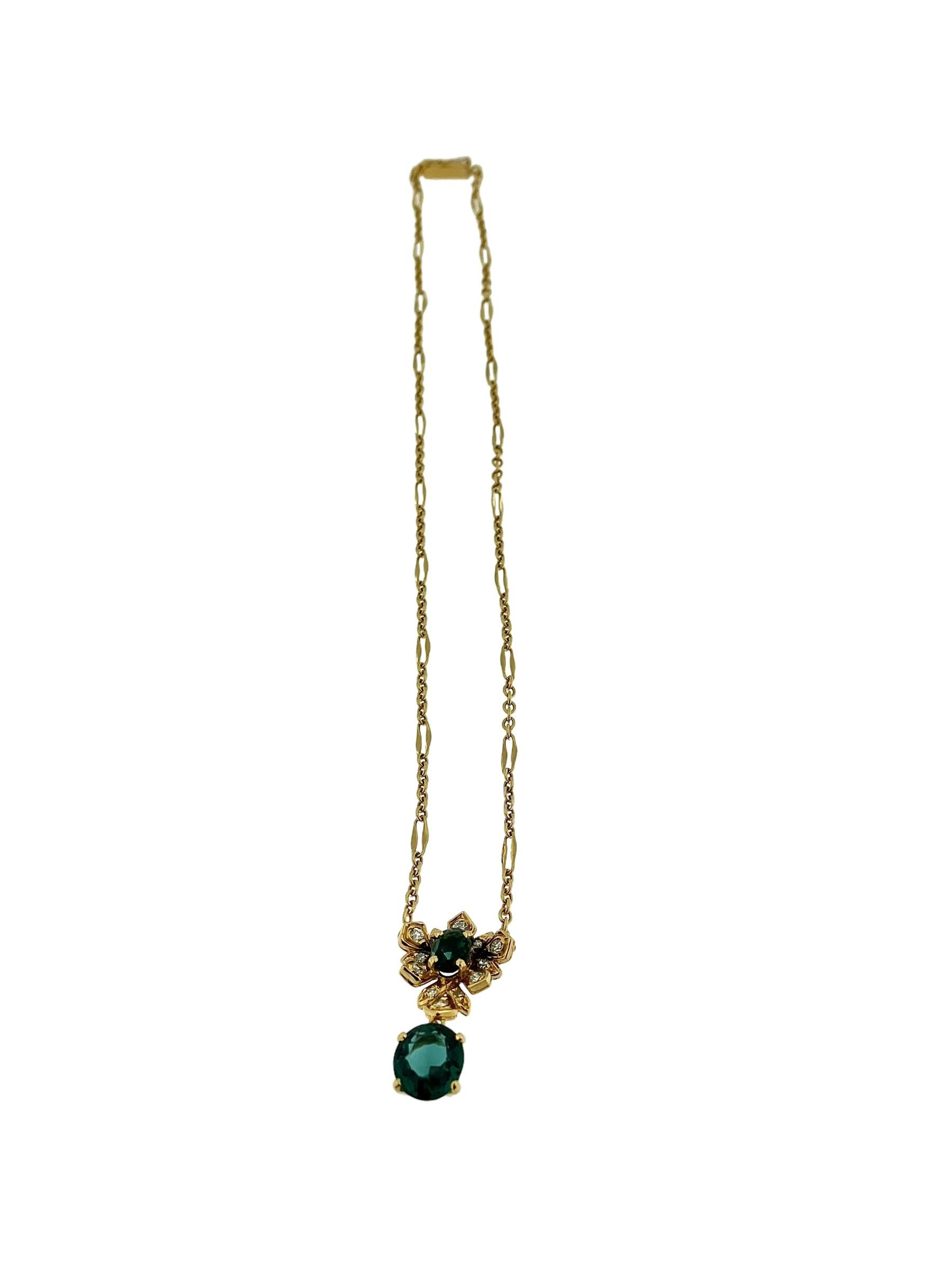 IGI-zertifizierter Indicolith Turmalin und Diamanten Gelbgold Halskette im Angebot 1