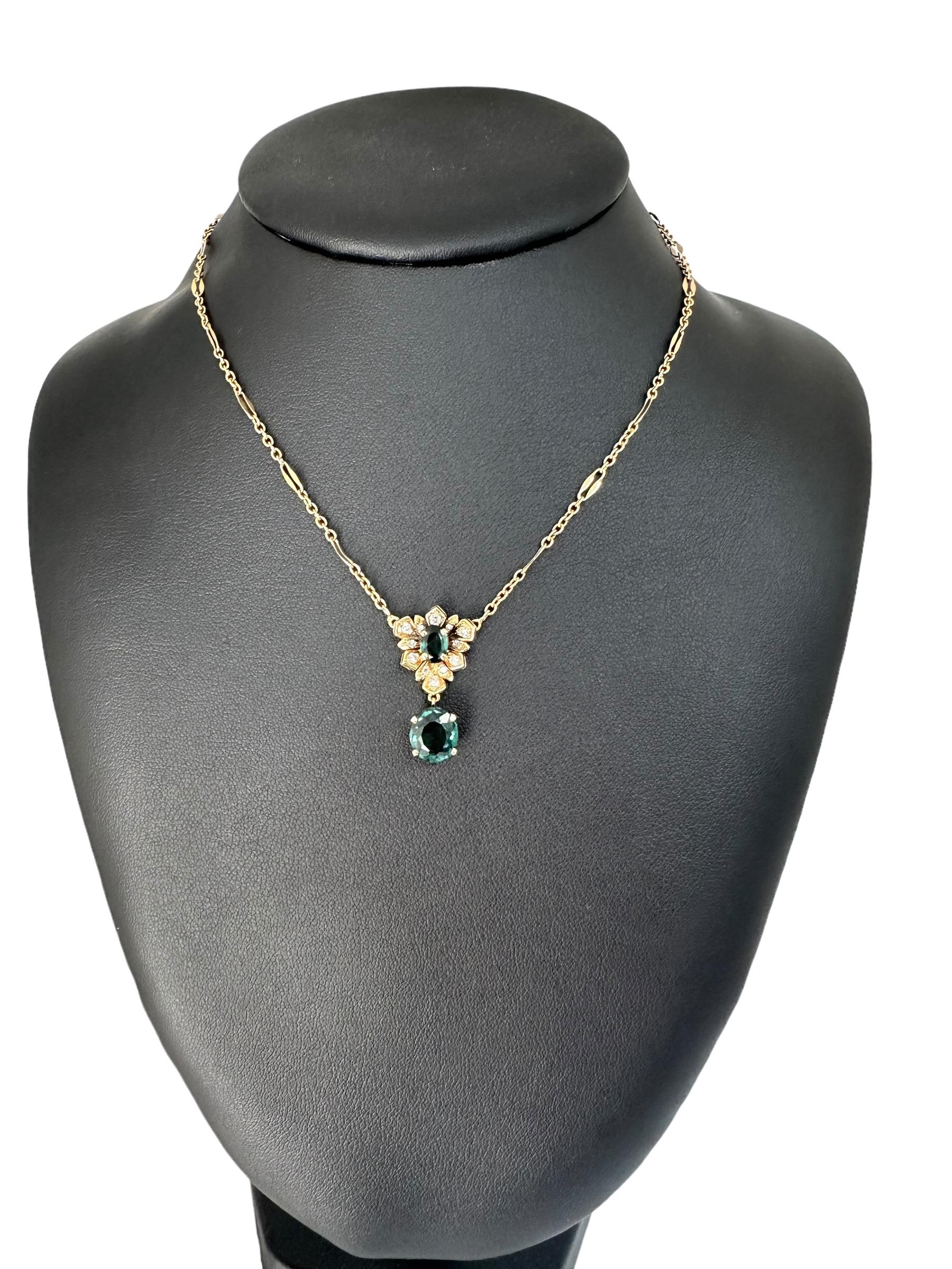 IGI-zertifizierter Indicolith Turmalin und Diamanten Gelbgold Halskette im Angebot 2