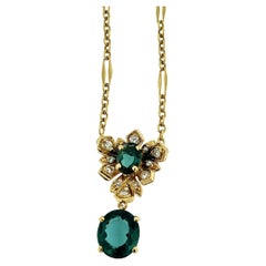 IGI Certified Indicolite Tourmaline and Diamonds Yellow Gold Necklace