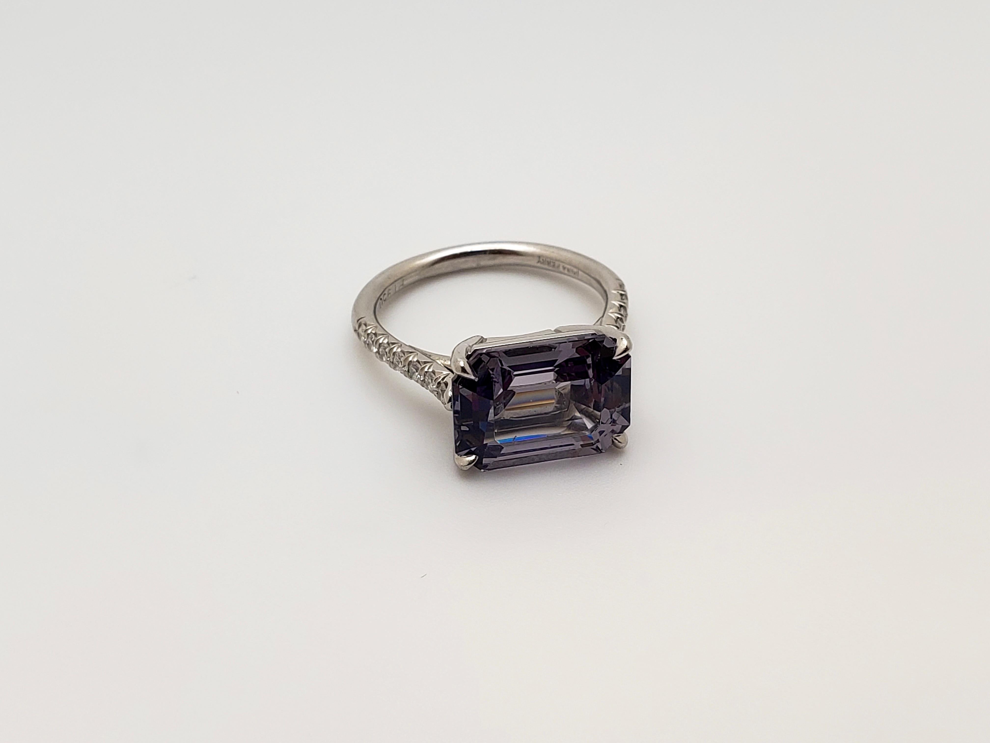 IGI Certified Irina Ferry Violet Spinel Diamond Platinum Designer Ring For Sale 5