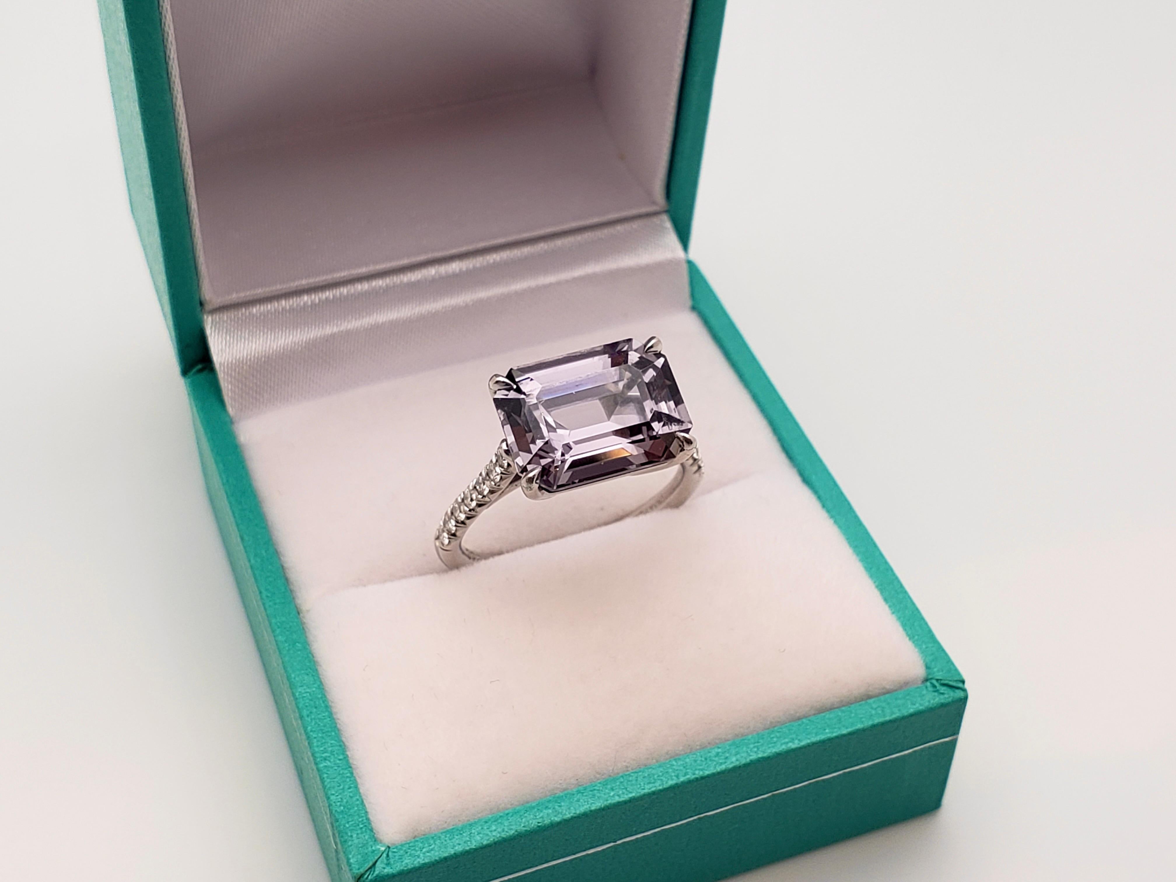 Emerald Cut IGI Certified Irina Ferry Violet Spinel Diamond Platinum Designer Ring For Sale