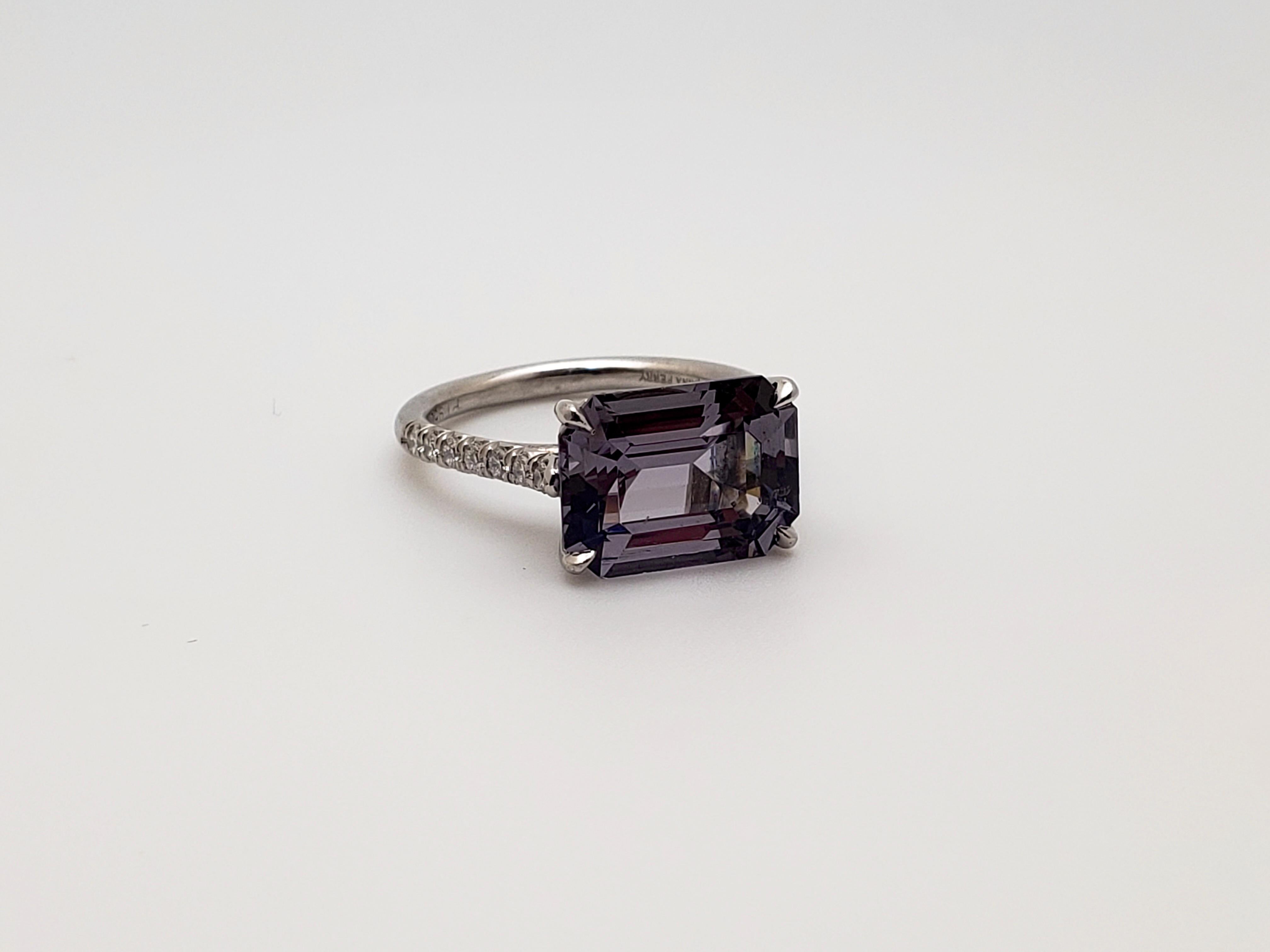 IGI Certified Irina Ferry Violet Spinel Diamond Platinum Designer Ring For Sale 4