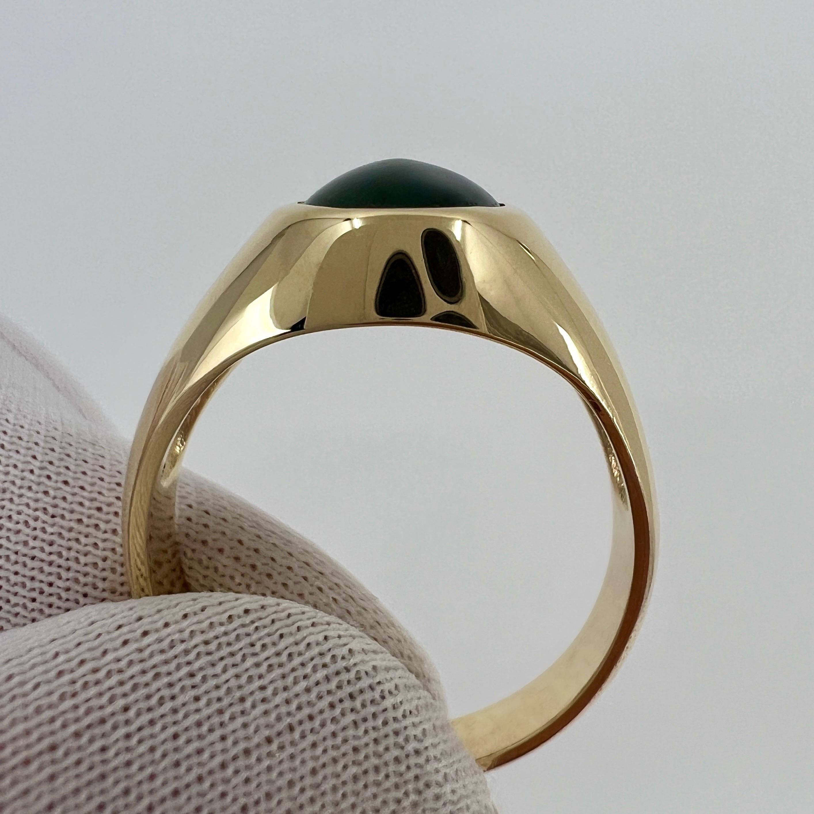 IGI Certified Jadeite A Grade Jade Green Oval Untreated Yellow Gold Signet Ring 5