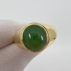 IGI Certified Jadeite A Grade Jade Oval Untreated 18k Yellow Gold Signet Ring
