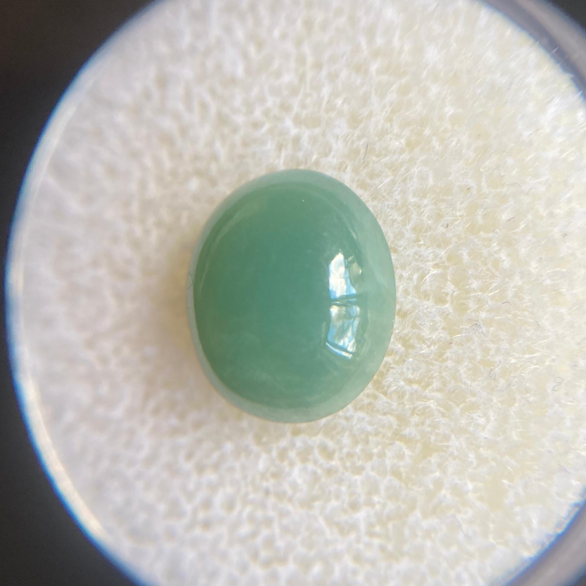IGI Certified Jadeite Jade ‘A’ Grade 3.41ct Green Oval Cabochon Rare Loose Gem In New Condition In Birmingham, GB