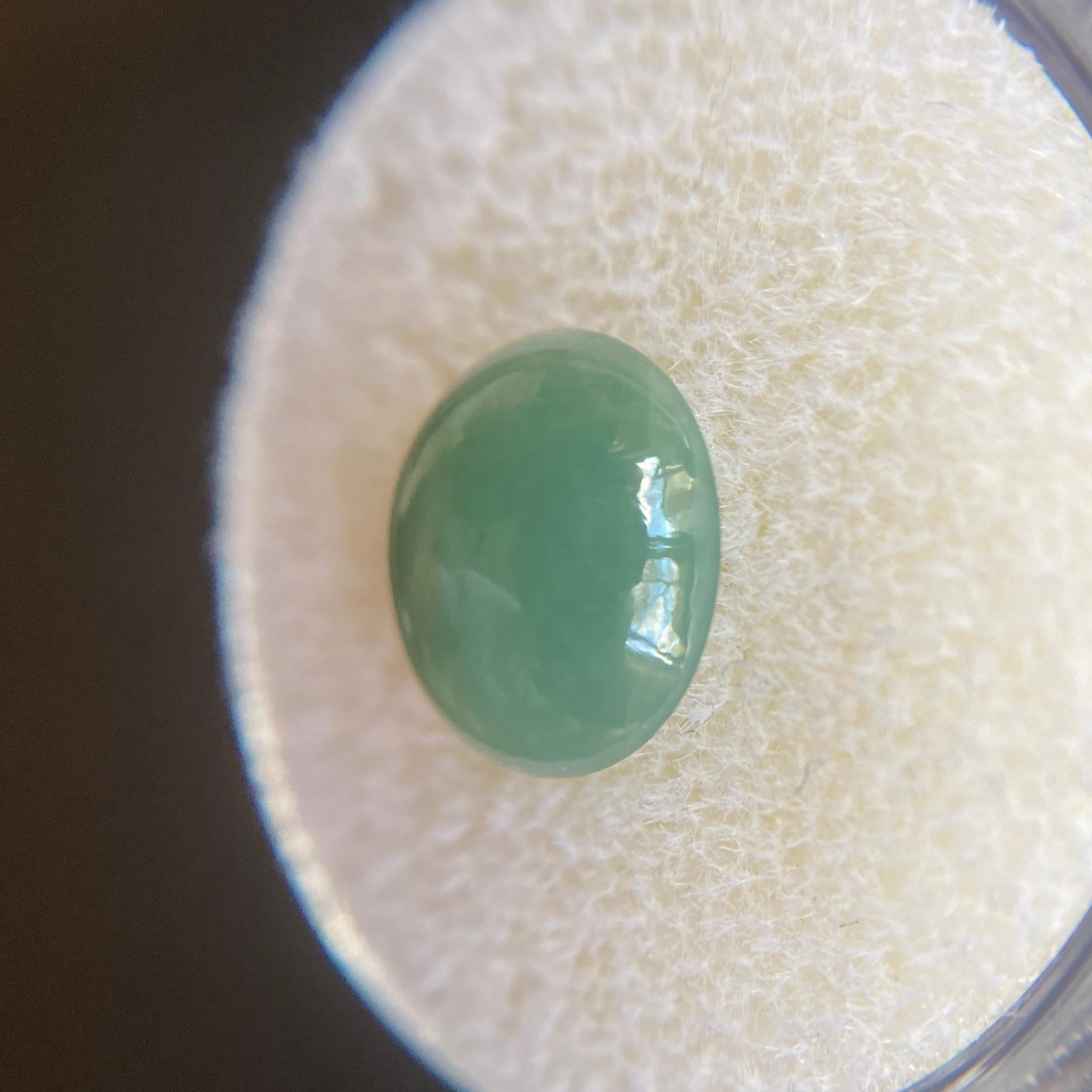 Women's or Men's IGI Certified Jadeite Jade ‘A’ Grade 3.41ct Green Oval Cabochon Rare Loose Gem
