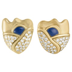 IGI Certified Lily of the Valley Gold & Diamond Flower Stud Earrings with Lapis