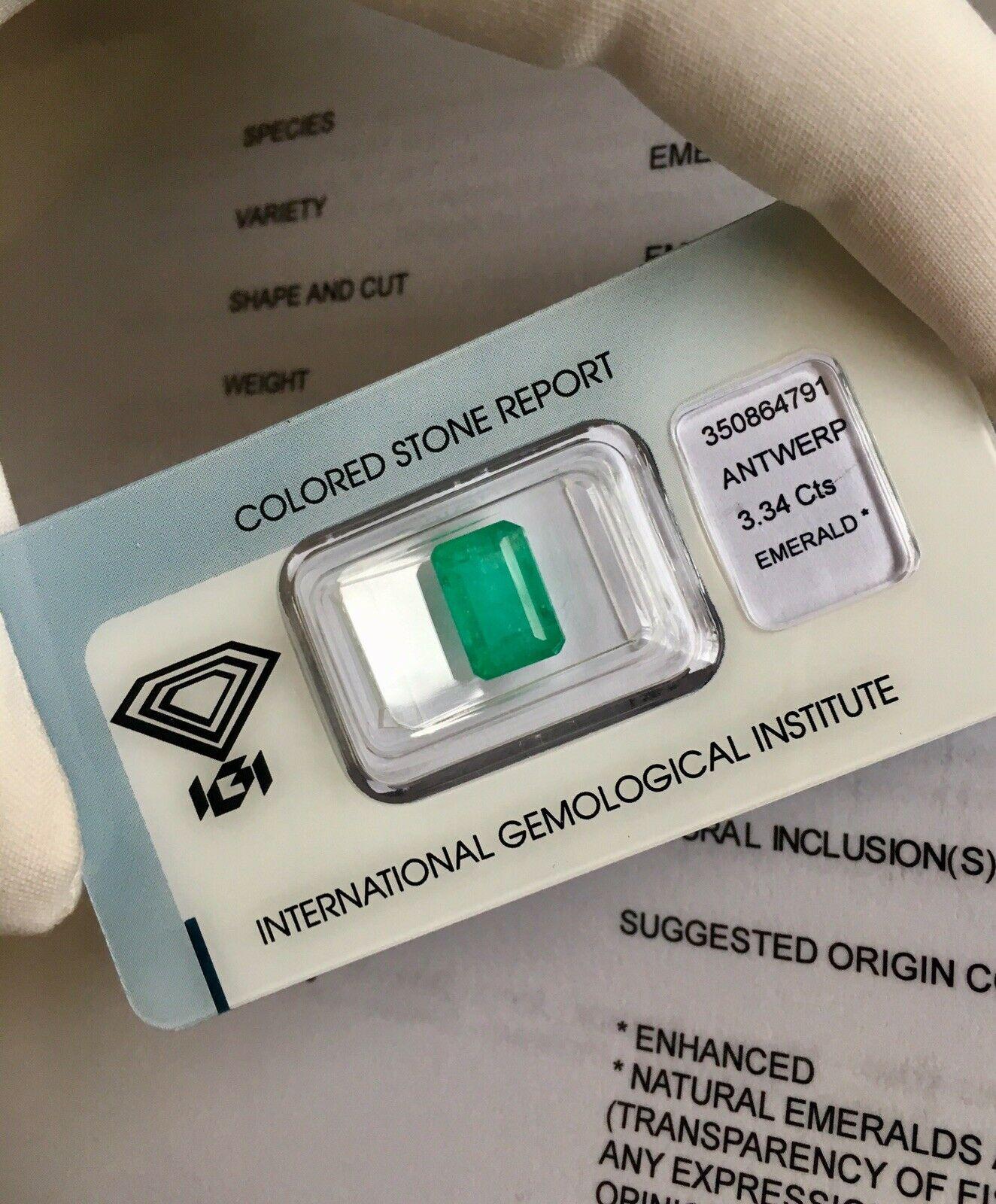 IGI Certified Loose Colombian Emerald 3.34 Carat Emerald Cut Deep Green Gem 2