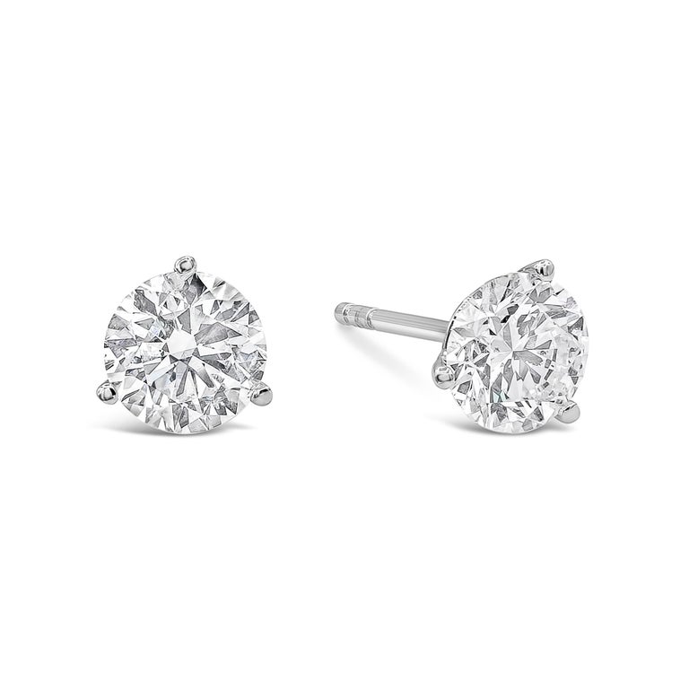 IGI Certified Martini Set Round Diamond ThreeProng Stud Earrings For