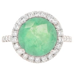 IGI Certified Mint Green Emerald Ring Diamond Halo 3.27 Carats 18K White Gold