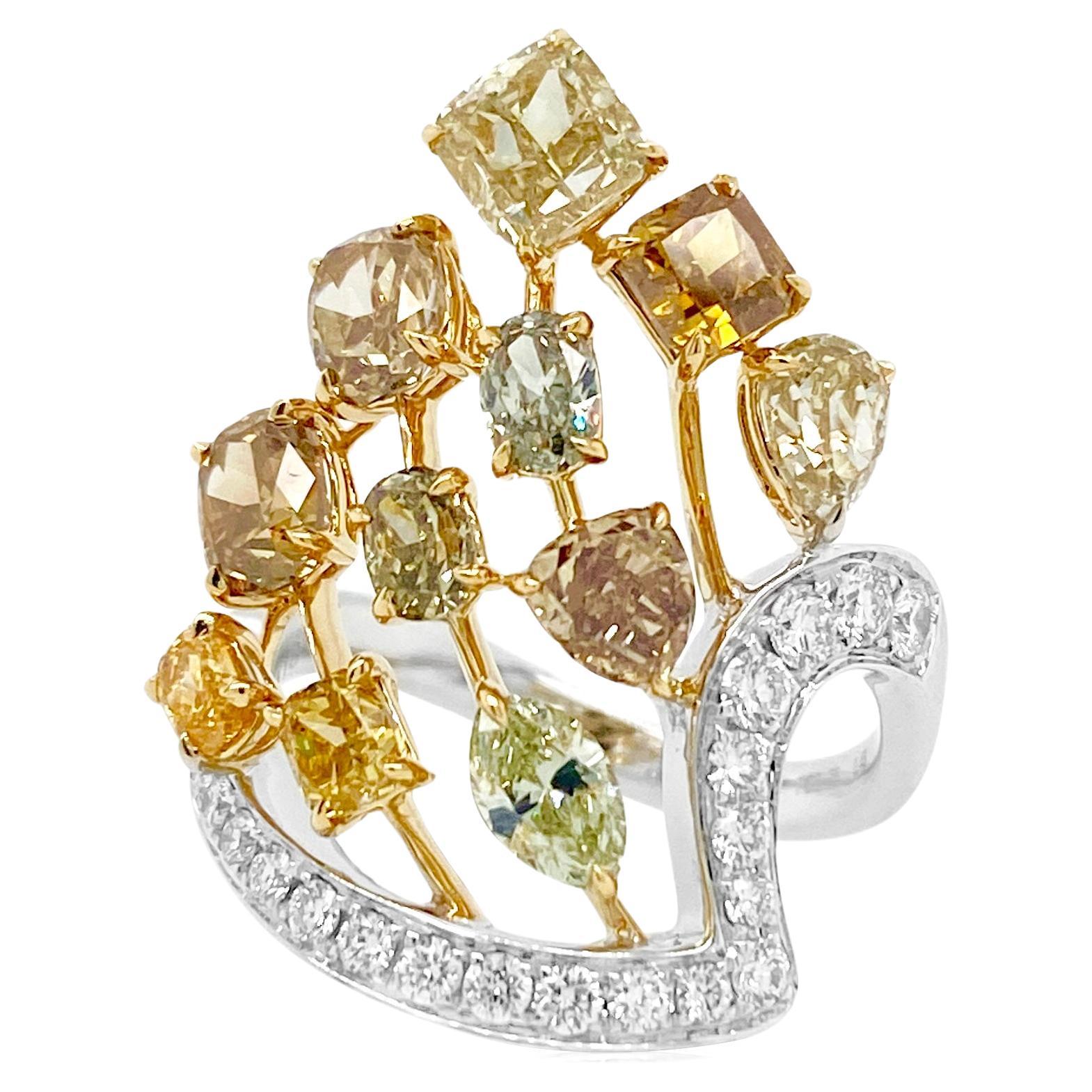 IGI Certified Multi-Coloured Natural Fancy Diamond Ring  For Sale