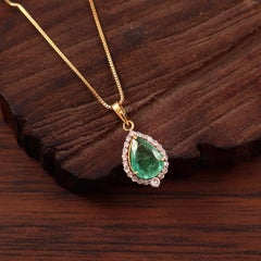 IGI Certified Natural Diamond Emerald Pendant 18K Gold Drop Pendant Necklace