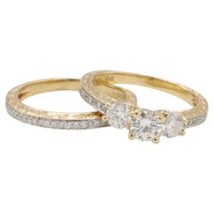 IGI Certified Natural Diamond Engagement Ring & Wedding Band Set 