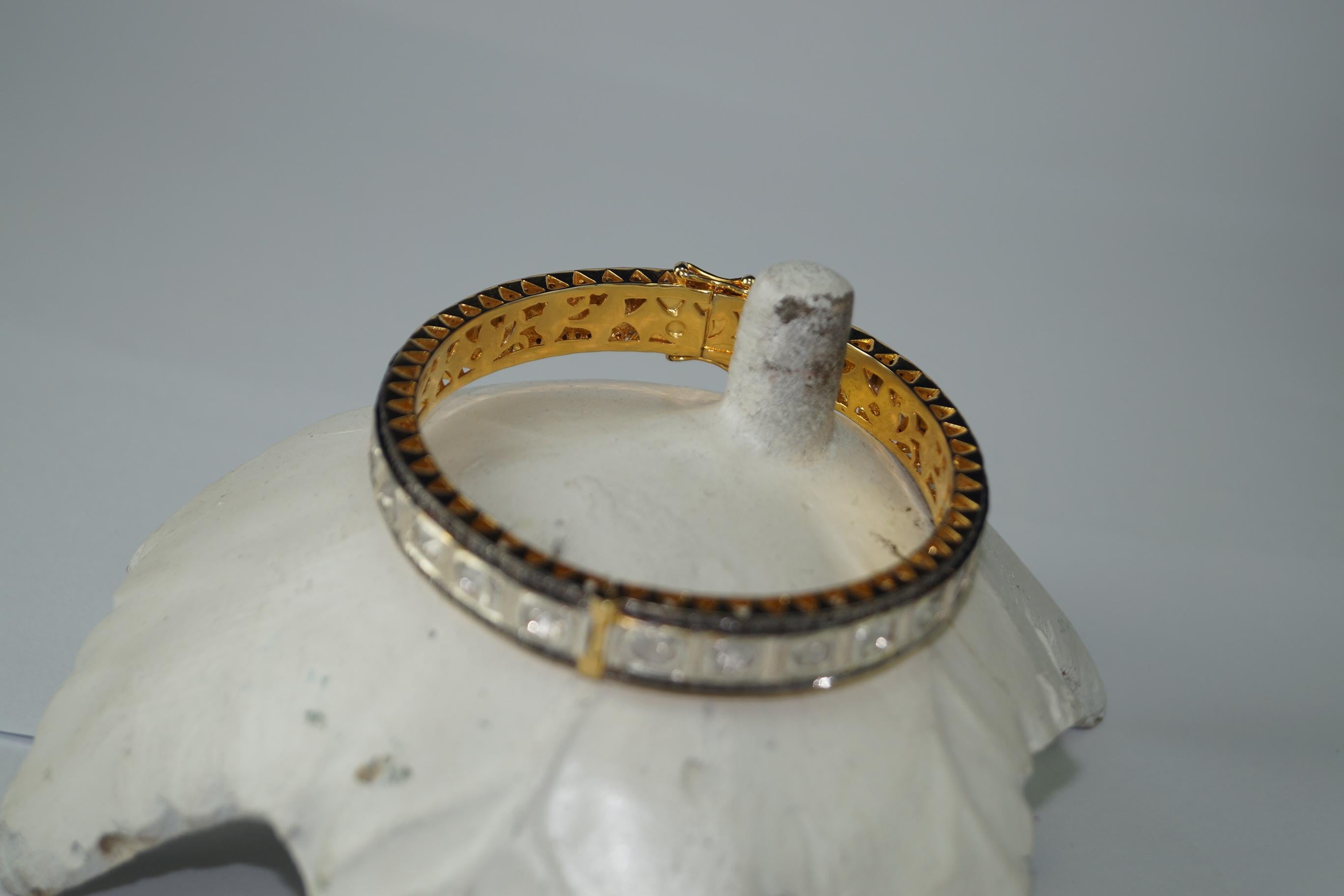 IGI-zertifiziertes Sterlingsilber-Armband mit natürlichen Diamanten und Gelbgoldbeschichtung (Art nouveau) im Angebot
