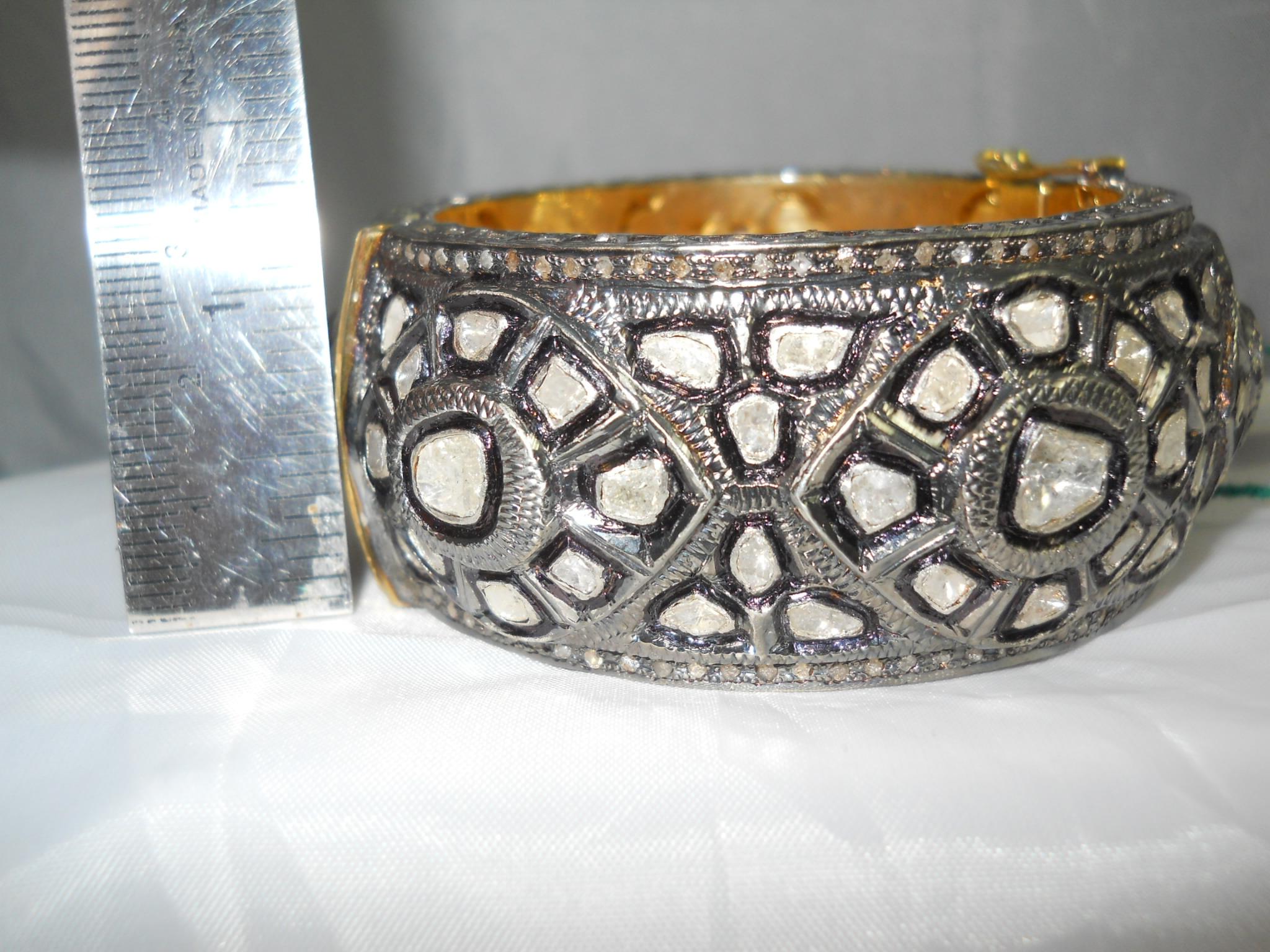 Non taillé Bracelet en argent sterling et plaqué or jaune avec diamants naturels certifiés IGI en vente