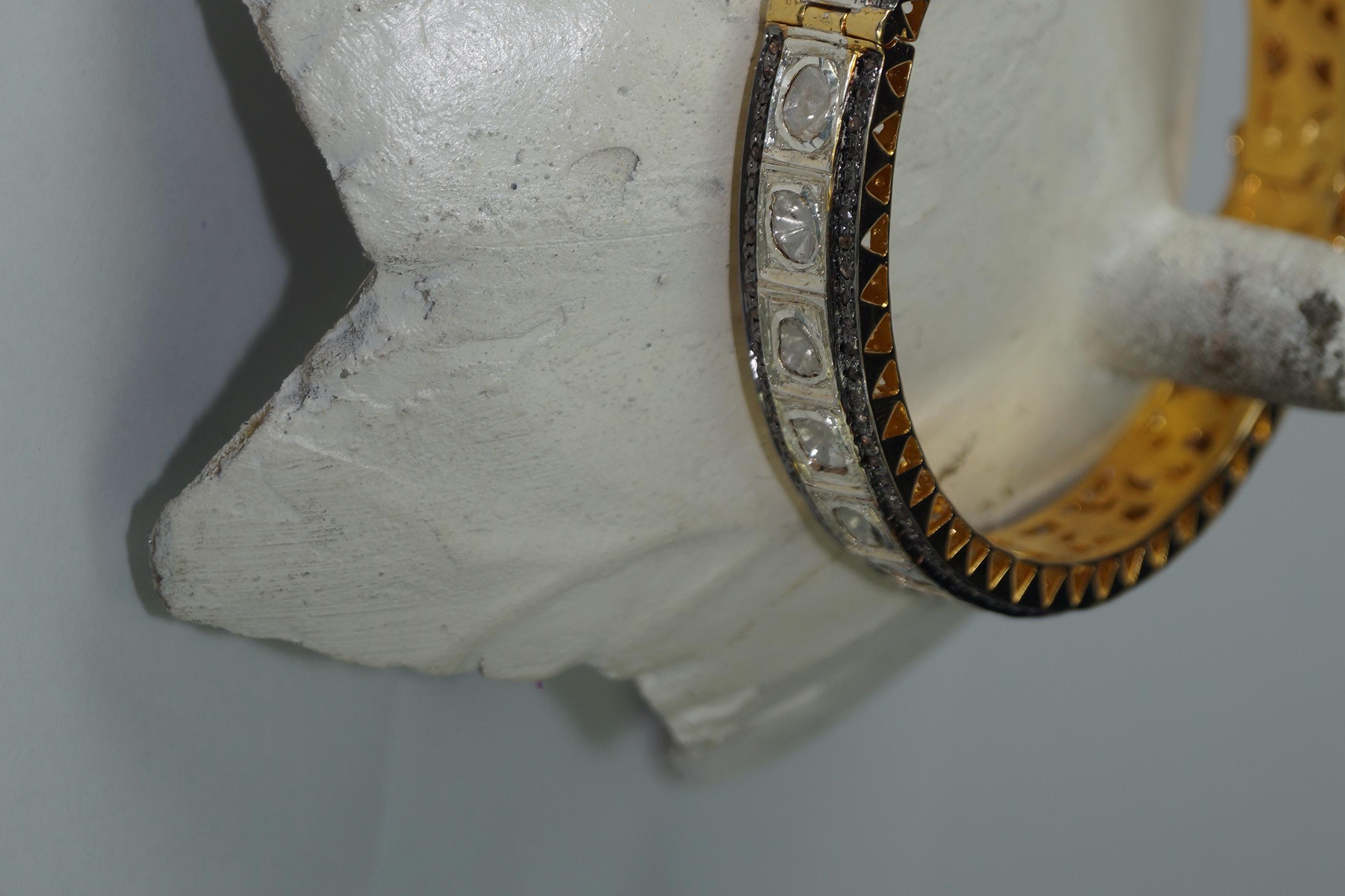 Bracelet en argent sterling et plaqué or jaune avec diamants naturels certifiés IGI en vente 2
