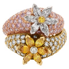 Yessayan Certified Natural Fancy Pink, Yellow, White Diamonds Cocktail Ring