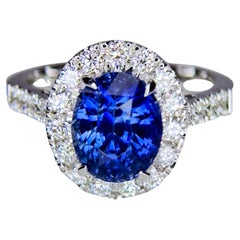 Bague en saphir bleu naturel du Cachemire certifié IGI et diamants VVS