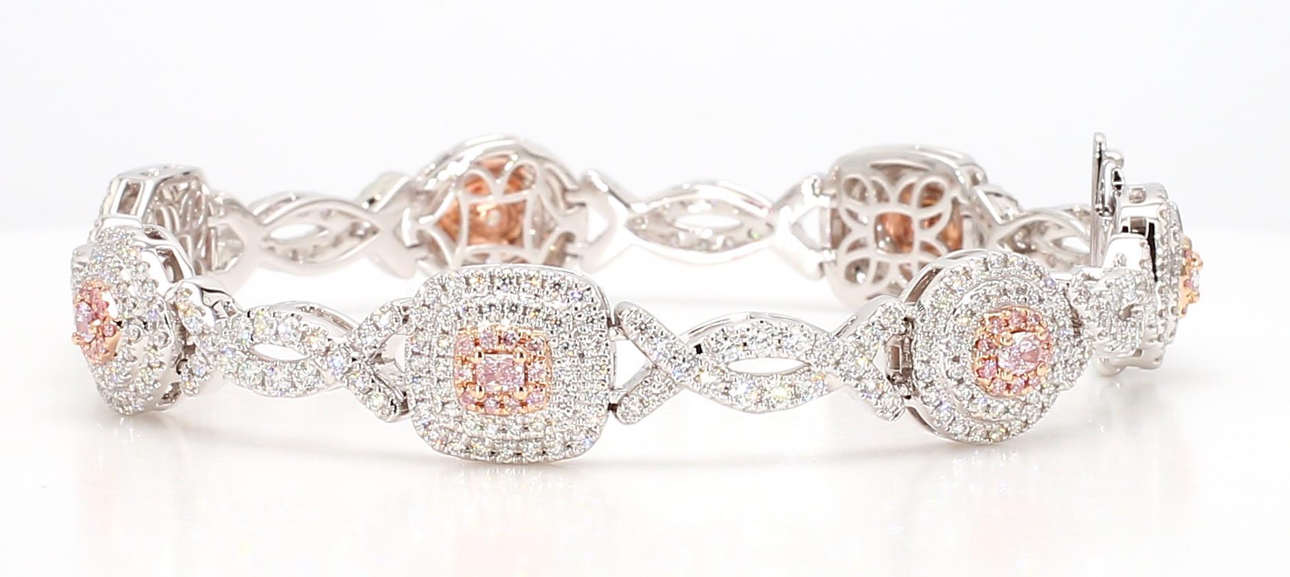 IGI-zertifiziertes Tennisarmband, natürlicher rosa gemischter Diamant 1,97 Karat TW Gold Damen im Angebot
