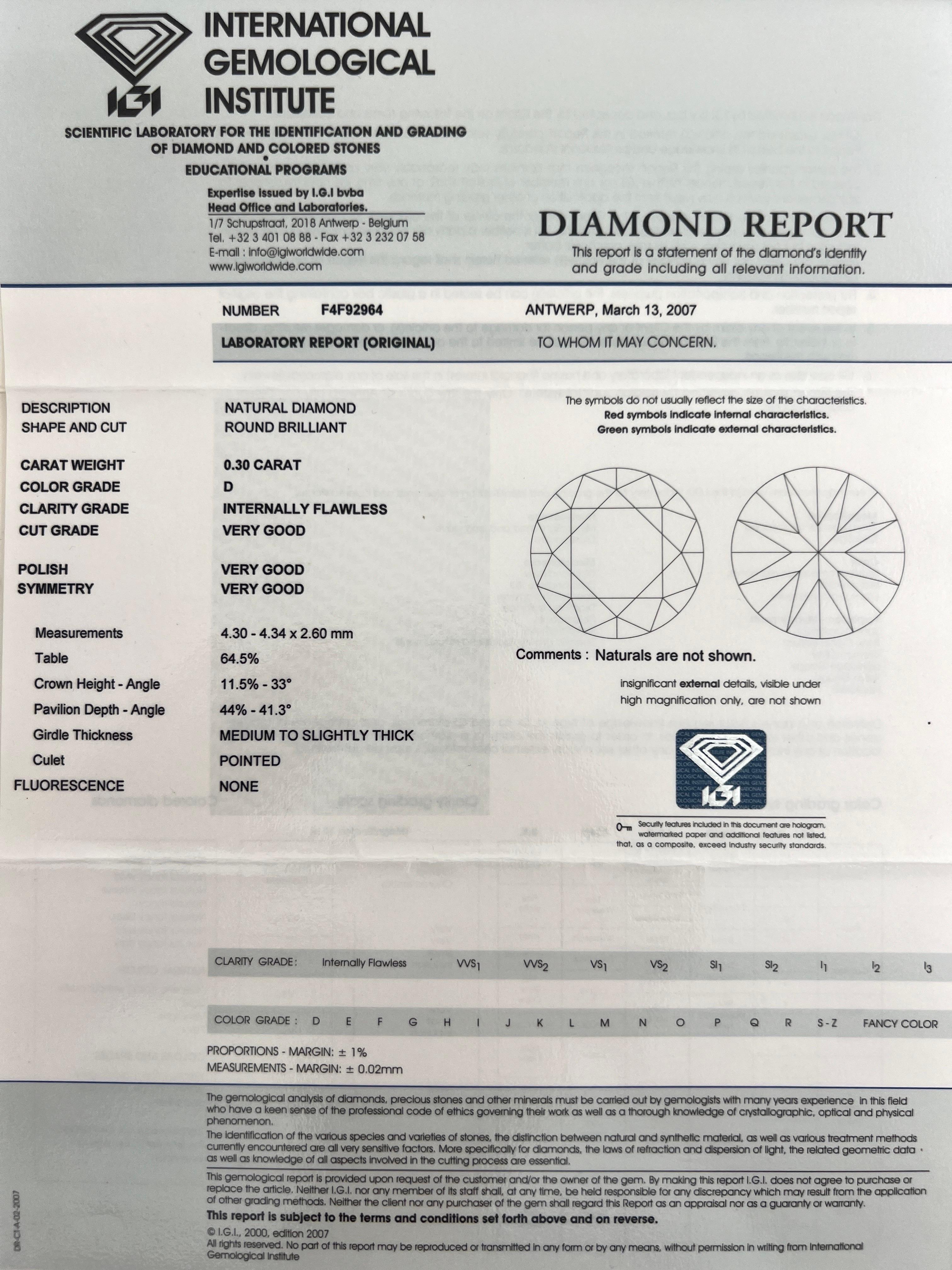 IGI Certificado Diamante Natural Redondo D Flawless Anillo Solitario de Platino 950 Corte redondo en venta