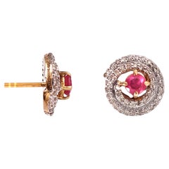 IGI certified Natural ruby brilliant cut diamond 14K gold stud round earrings