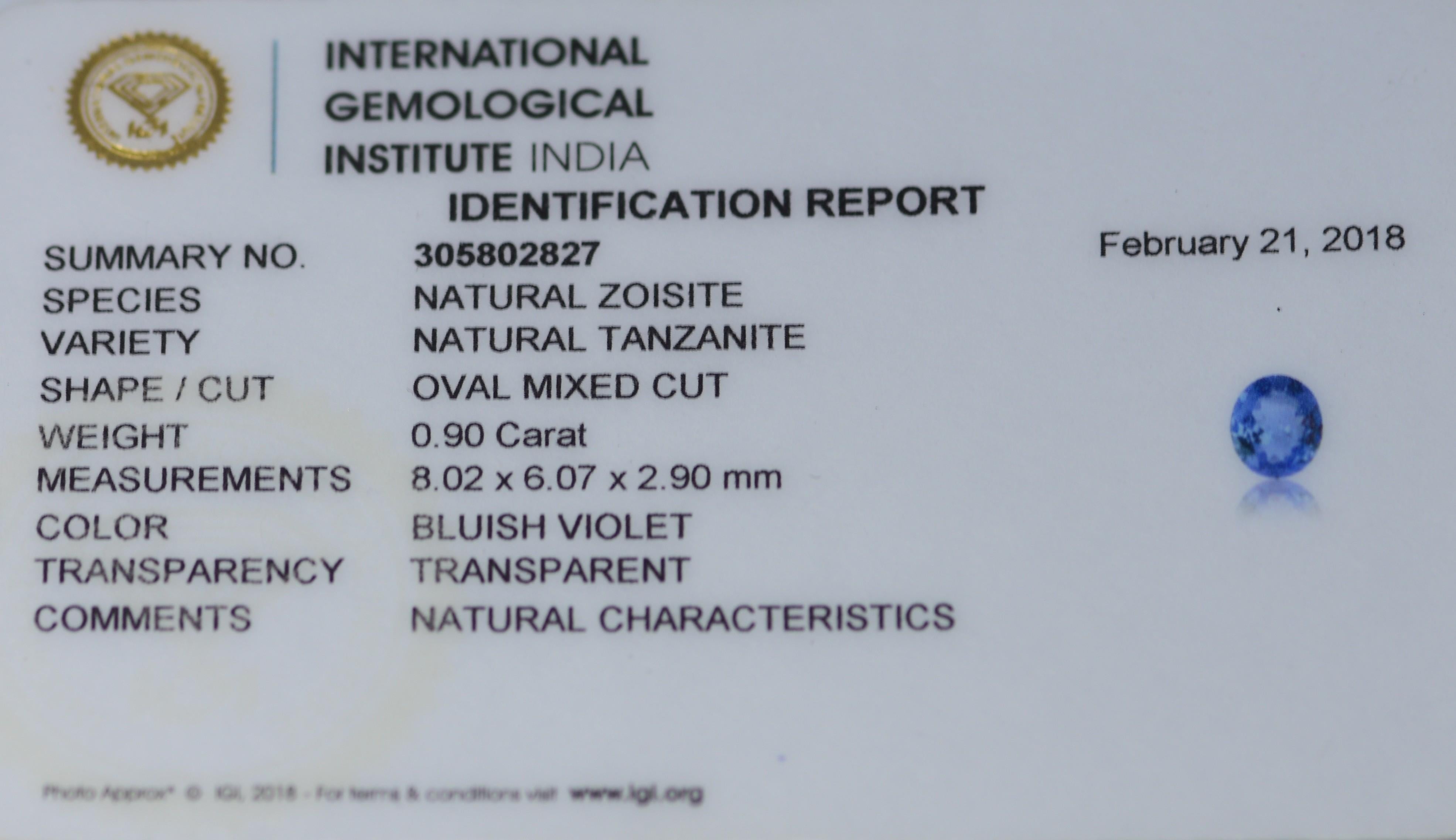 IGI Certified Natural Tanzanite of 0.90 Carat For Sale 2
