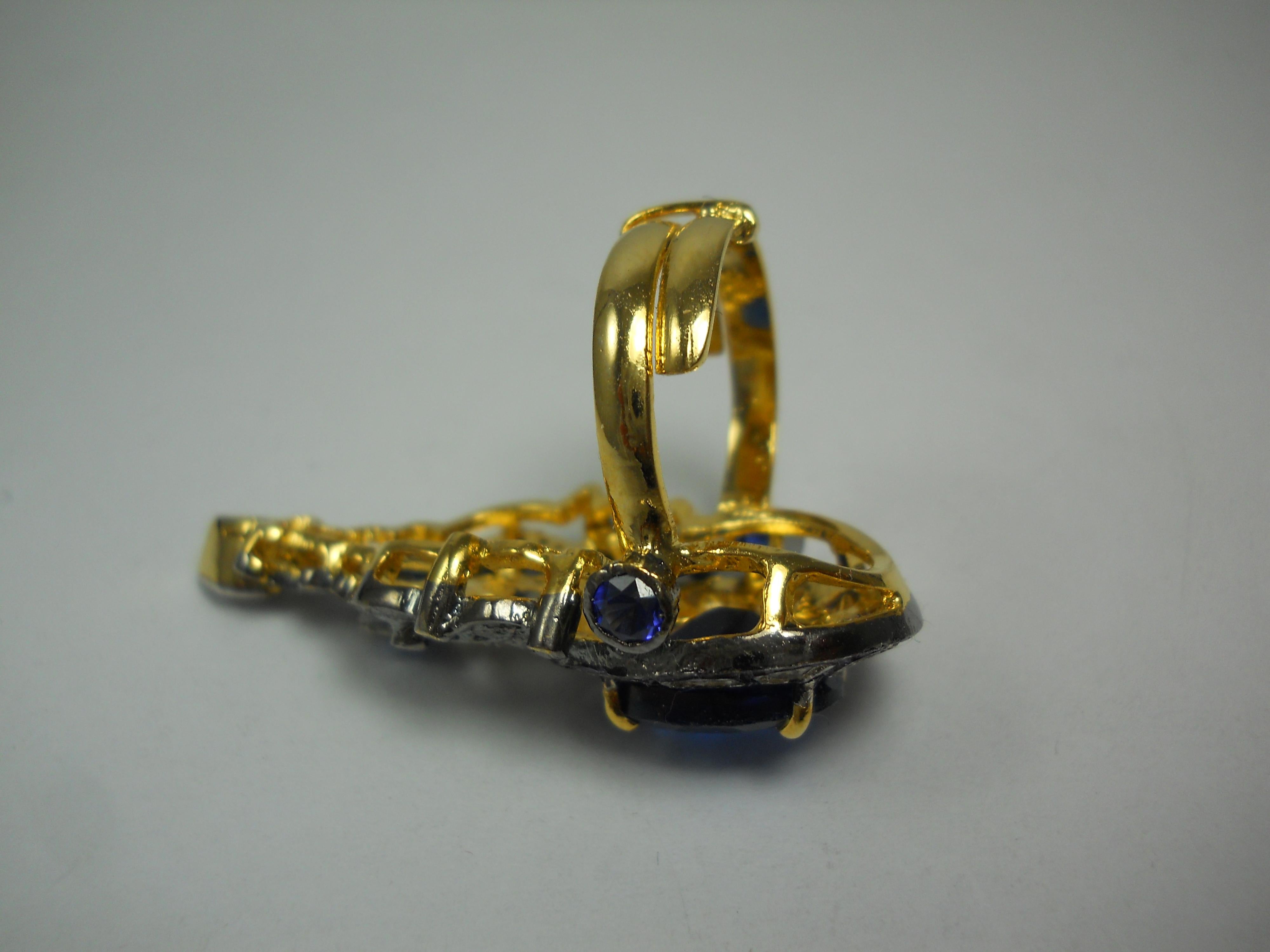 Women's IGI Certified Natural uncut rose cut Diamond sterling silver blue sapphire Ring For Sale
