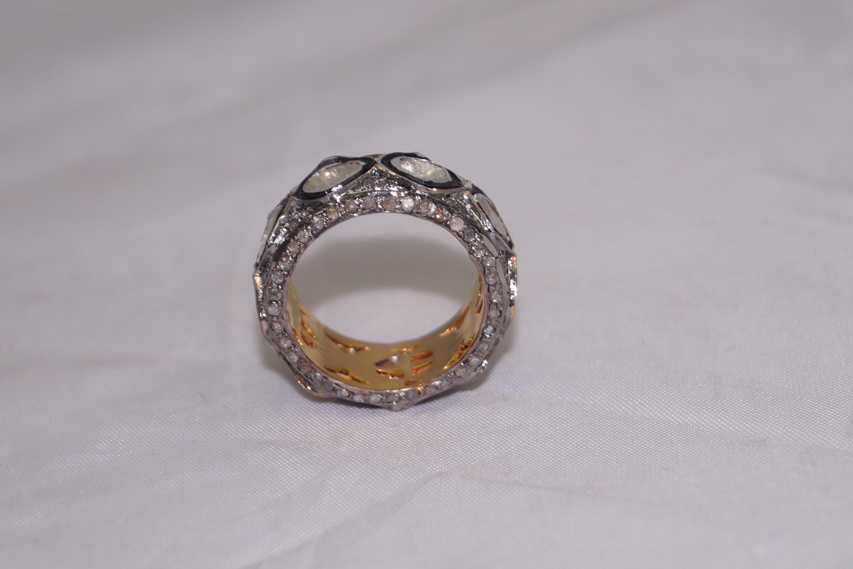 IGI Certified Natural uncut rose cut Diamond sterling silver eternity band Ring Neuf - En vente à Delhi, DL