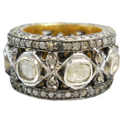 IGI Certified Natural uncut rose cut Diamond sterling silver eternity band Ring
