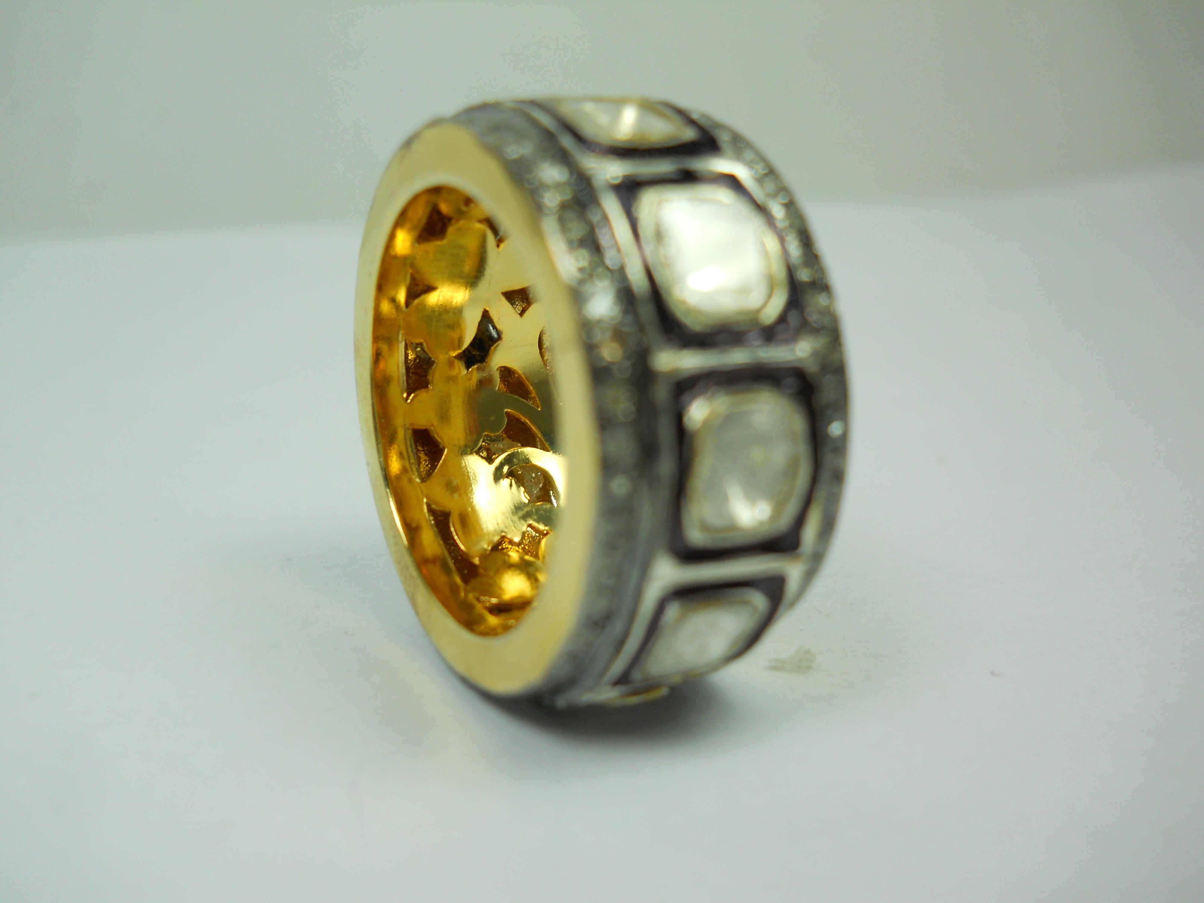 Statement-Ring, IGI-zertifizierter natürlicher ungeschliffener Diamant im Rosenschliff aus Sterlingsilber im Zustand „Neu“ in Delhi, DL