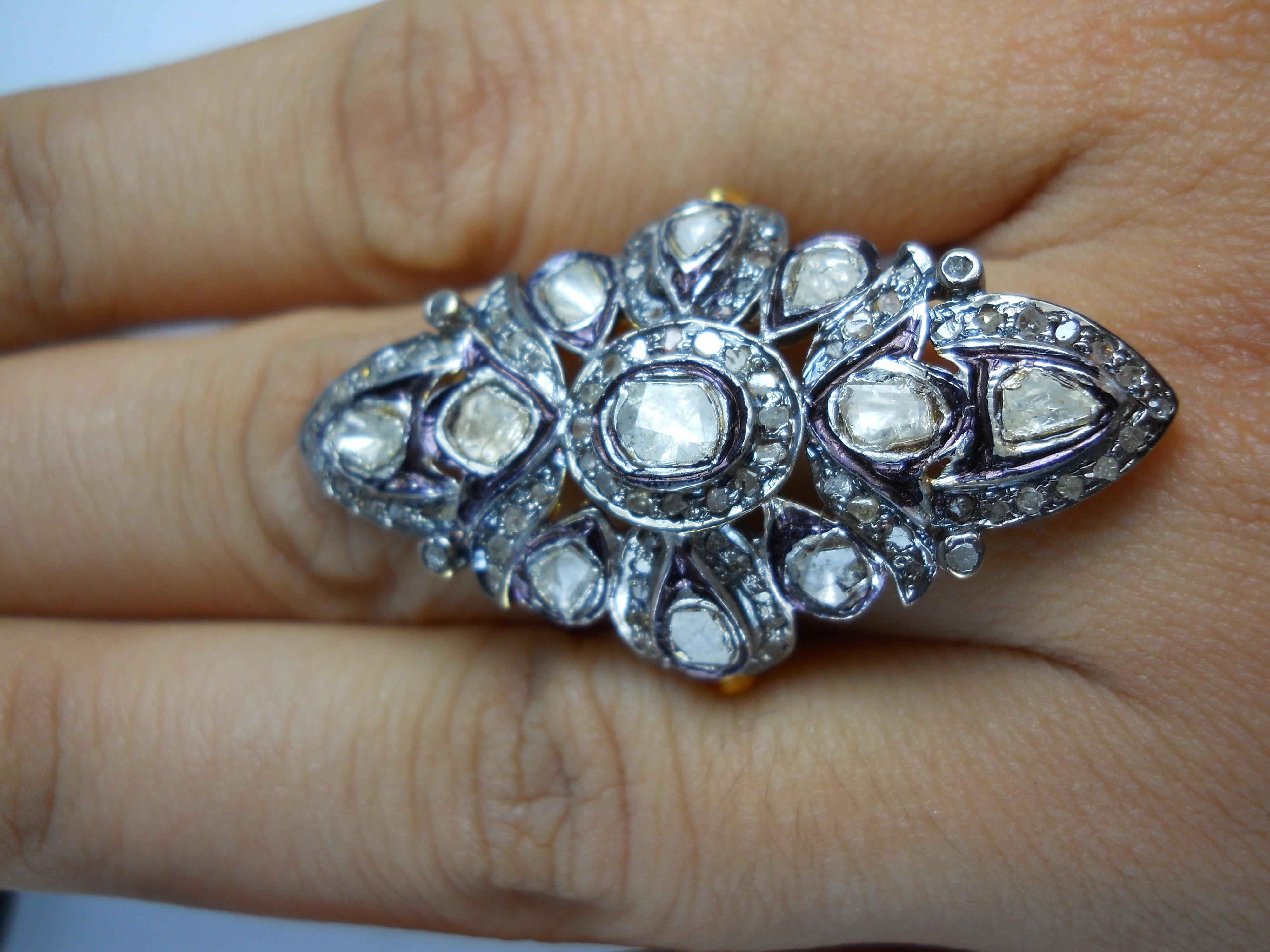 IGI Certified Natural uncut rose cut Diamond sterling silver Statement Ring In New Condition For Sale In Delhi, DL