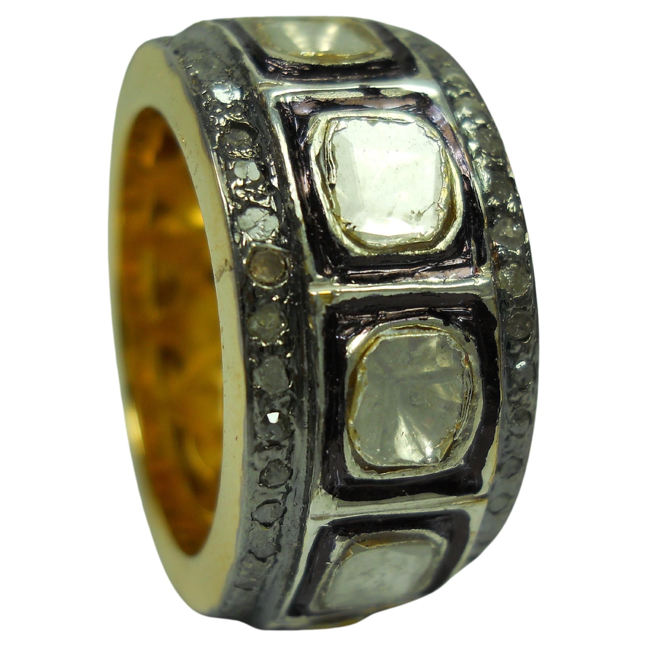 IGI Certified Natural uncut rose cut Diamond sterling silver Statement Ring For Sale