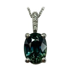 IGI Certified No Heat Deep Green Blue Sapphire Diamond 18k White Gold Pendant IGI Certified No Heat Deep Green Blue Sapphire Diamond 18k White Gold Pendant
