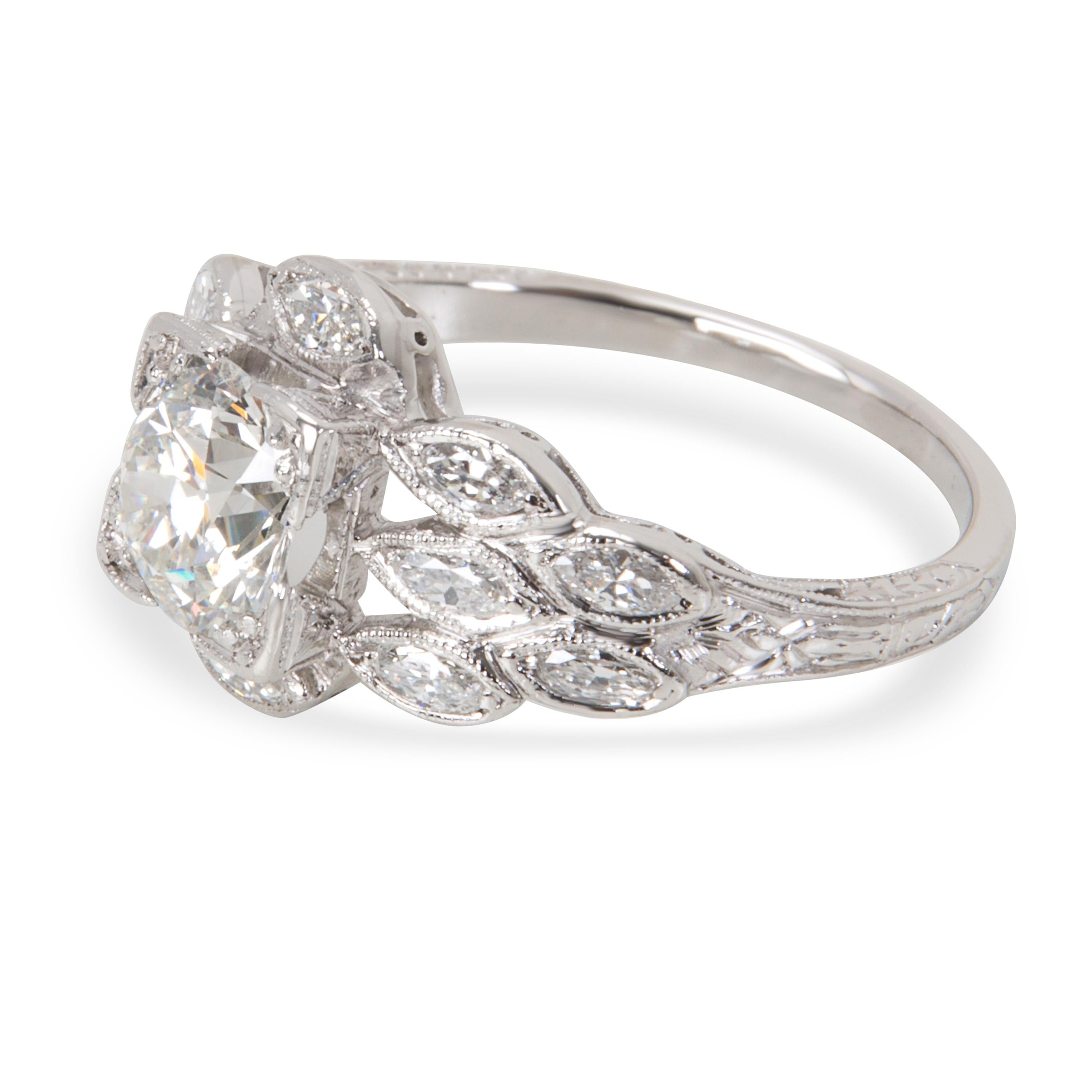 IGI Certified Old Euro Cut Diamond Engagement Ring in Platinum '1.50 Carat' In Excellent Condition In New York, NY