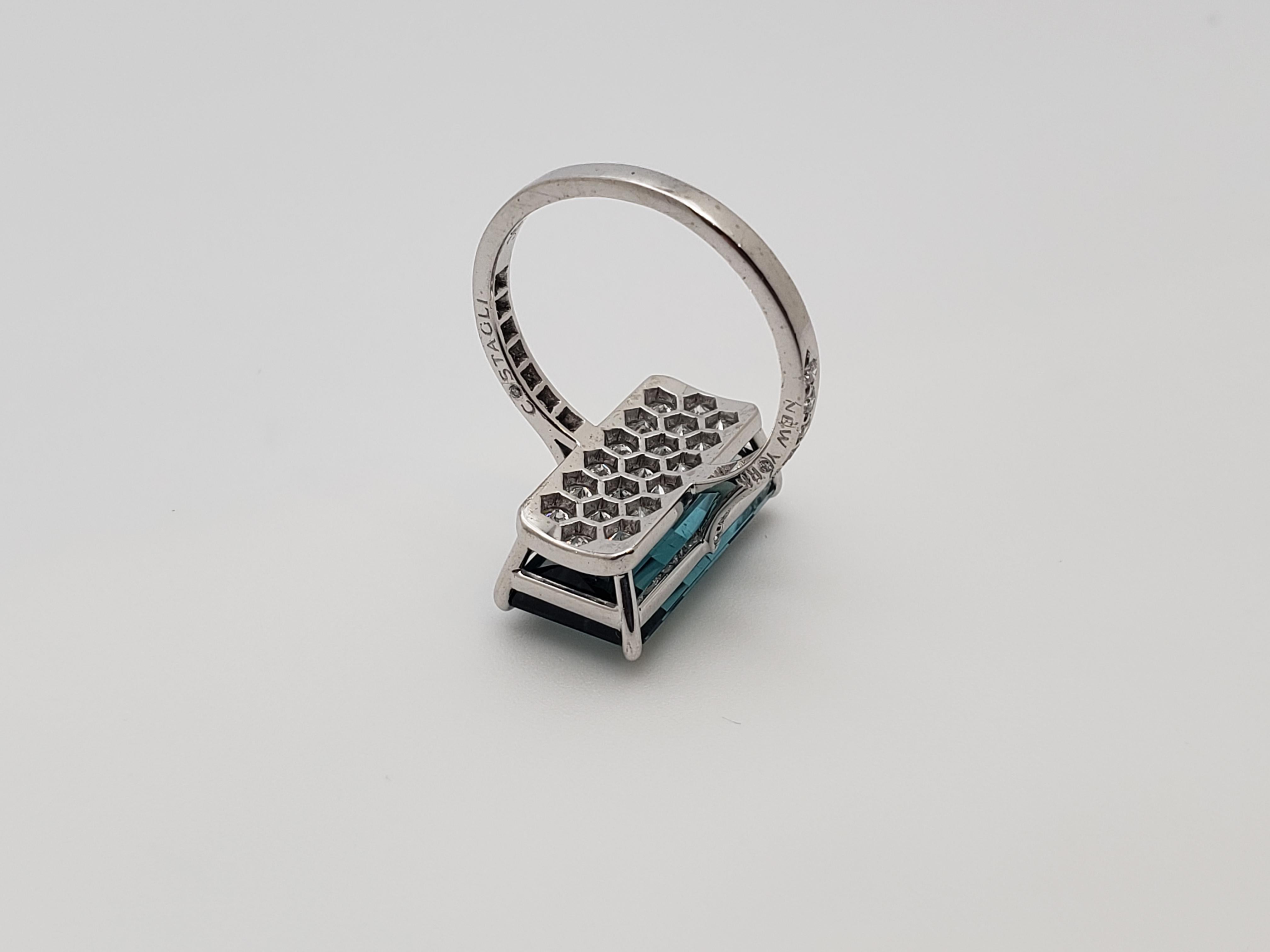 IGI zertifiziert Paolo Costagli 7,63 CT Blauer Turmalin Diamant 18K Weißgold Ring im Angebot 8