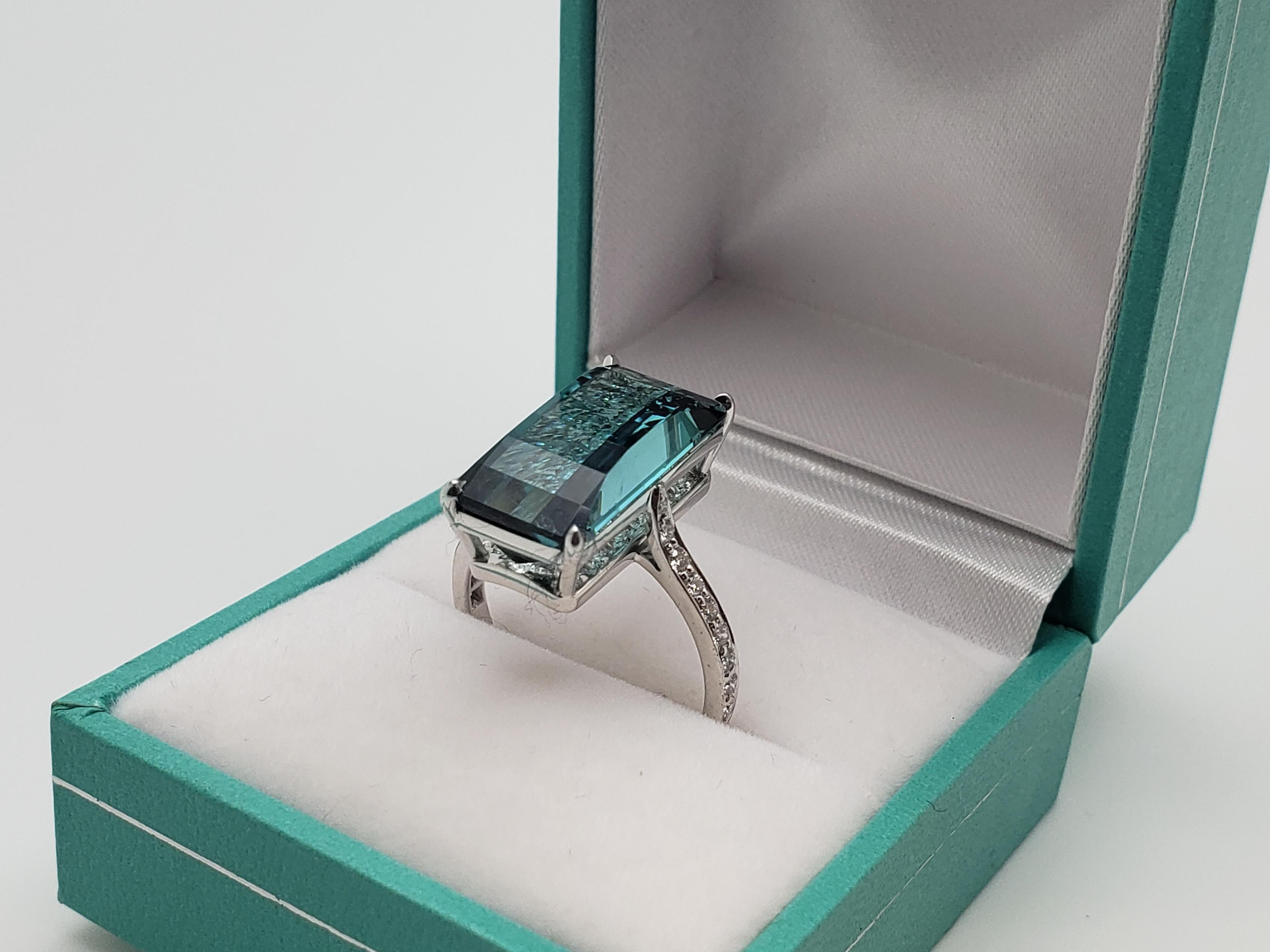 IGI zertifiziert Paolo Costagli 7,63 CT Blauer Turmalin Diamant 18K Weißgold Ring im Angebot 1