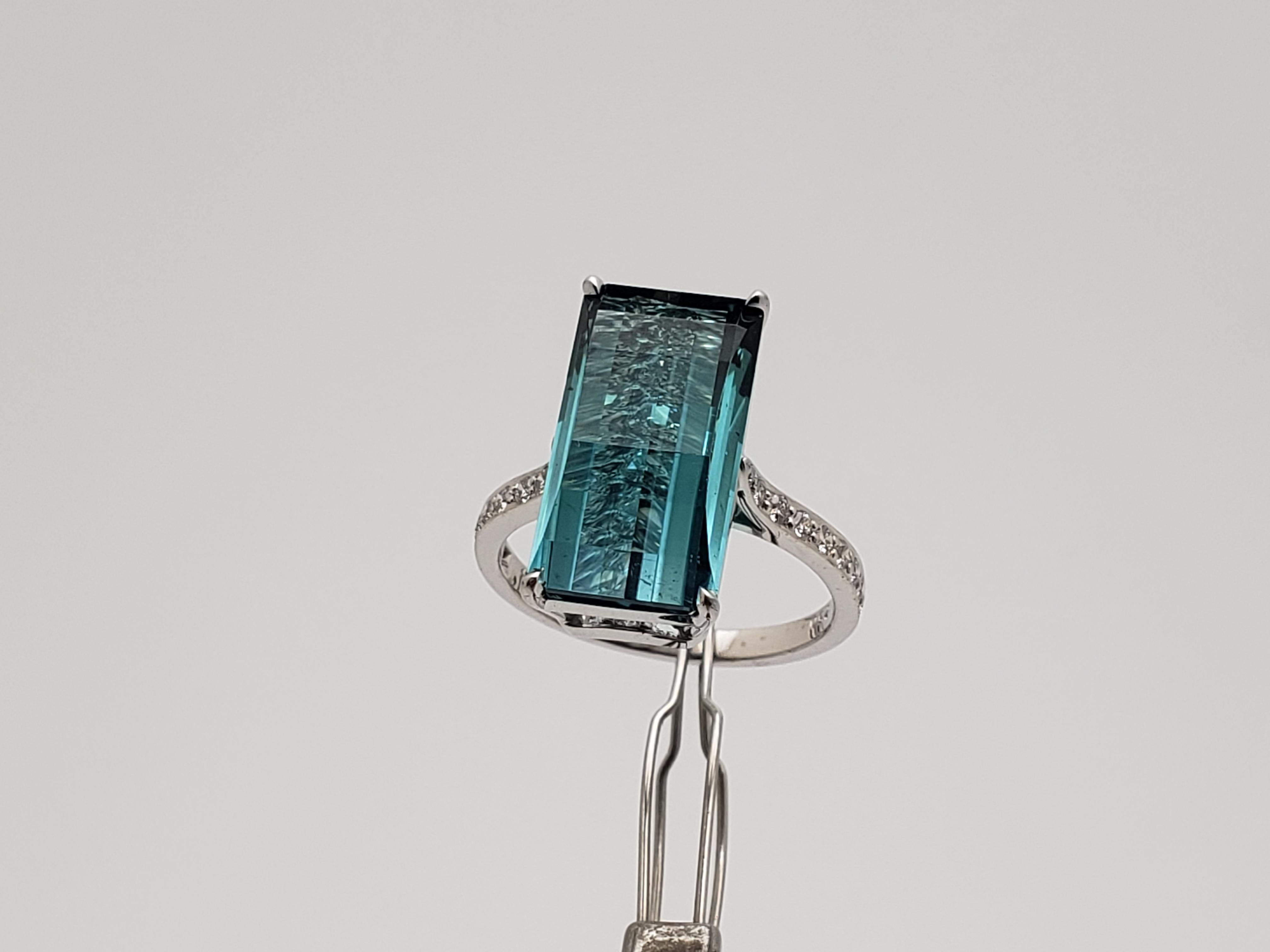 IGI zertifiziert Paolo Costagli 7,63 CT Blauer Turmalin Diamant 18K Weißgold Ring im Angebot 4
