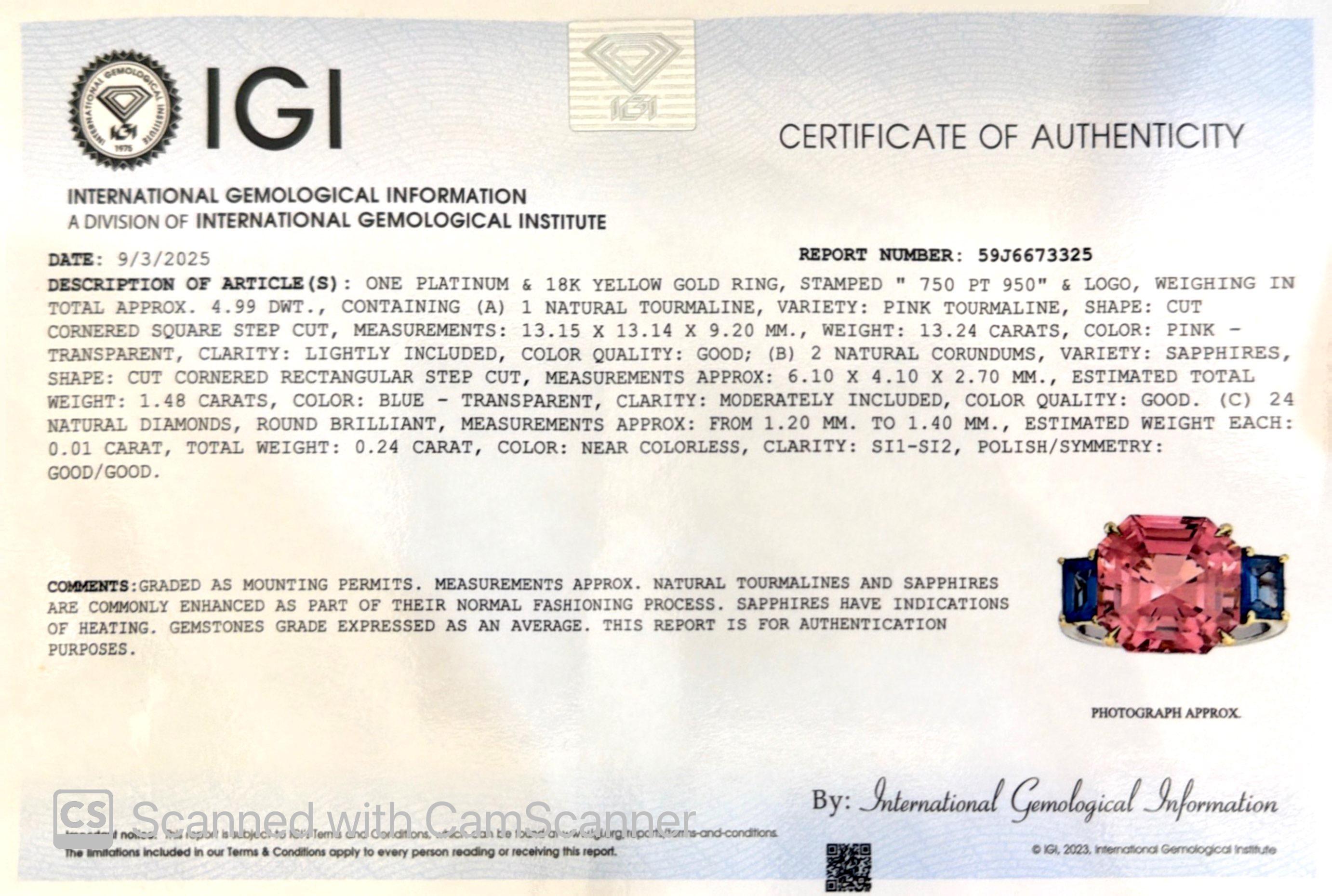 Bague de fiançailles certifiée IGI Paolo Costagli Tourmaline rose Saphir Diamant en vente 10