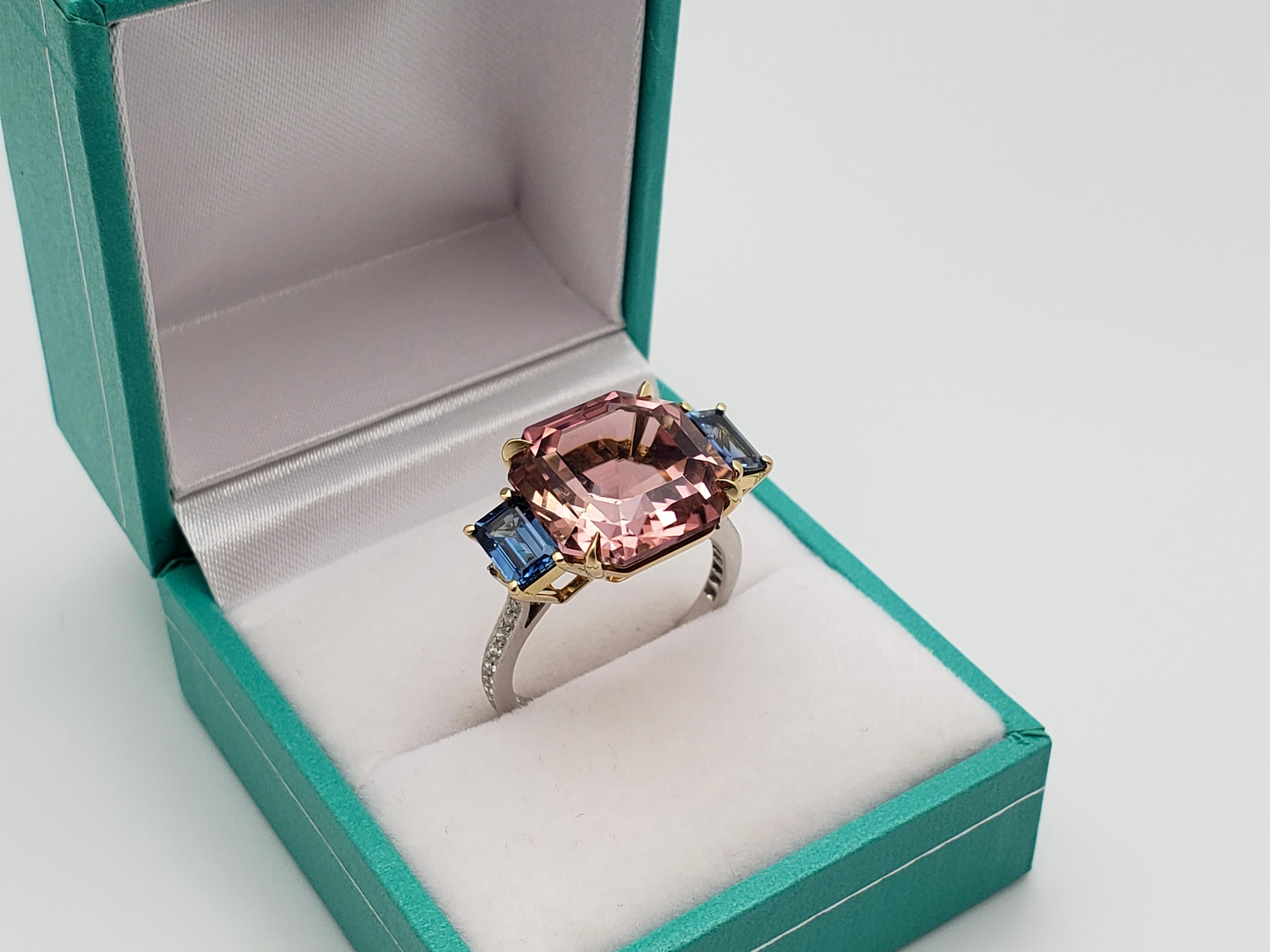 Bague de fiançailles certifiée IGI Paolo Costagli Tourmaline rose Saphir Diamant en vente 1