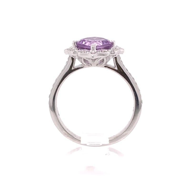 Modern IGI Certified Pink Amethyst and Diamond 14k White Gold Ring For Sale