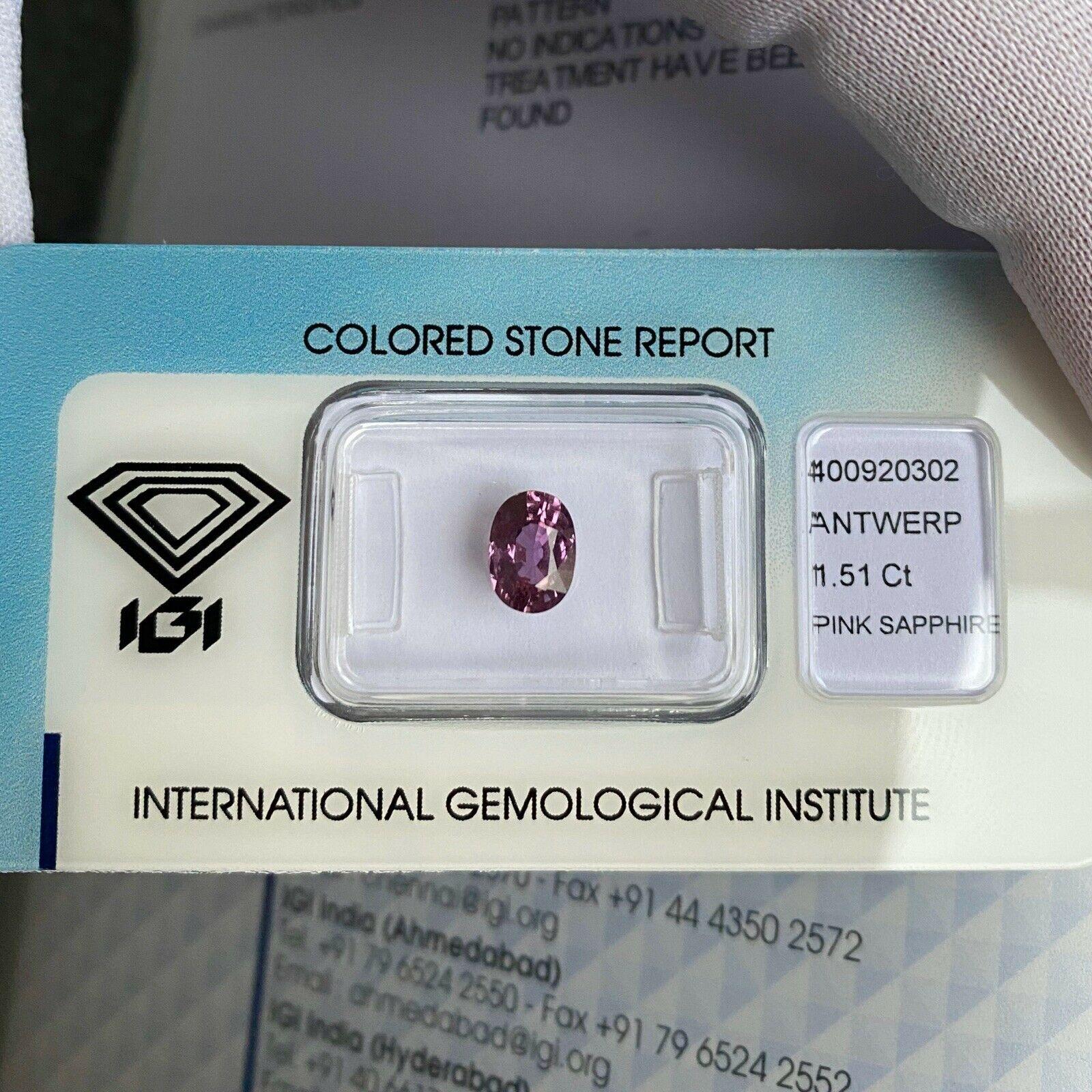 IGI Certified Pink Purple Sapphire 1.51ct Unheated Oval Cut Loose Oval Cut Gem 3