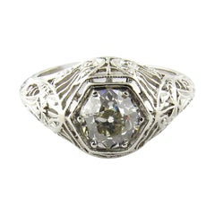 IGI Certified Platinum European Cut Diamond Filigree Engagement Ring
