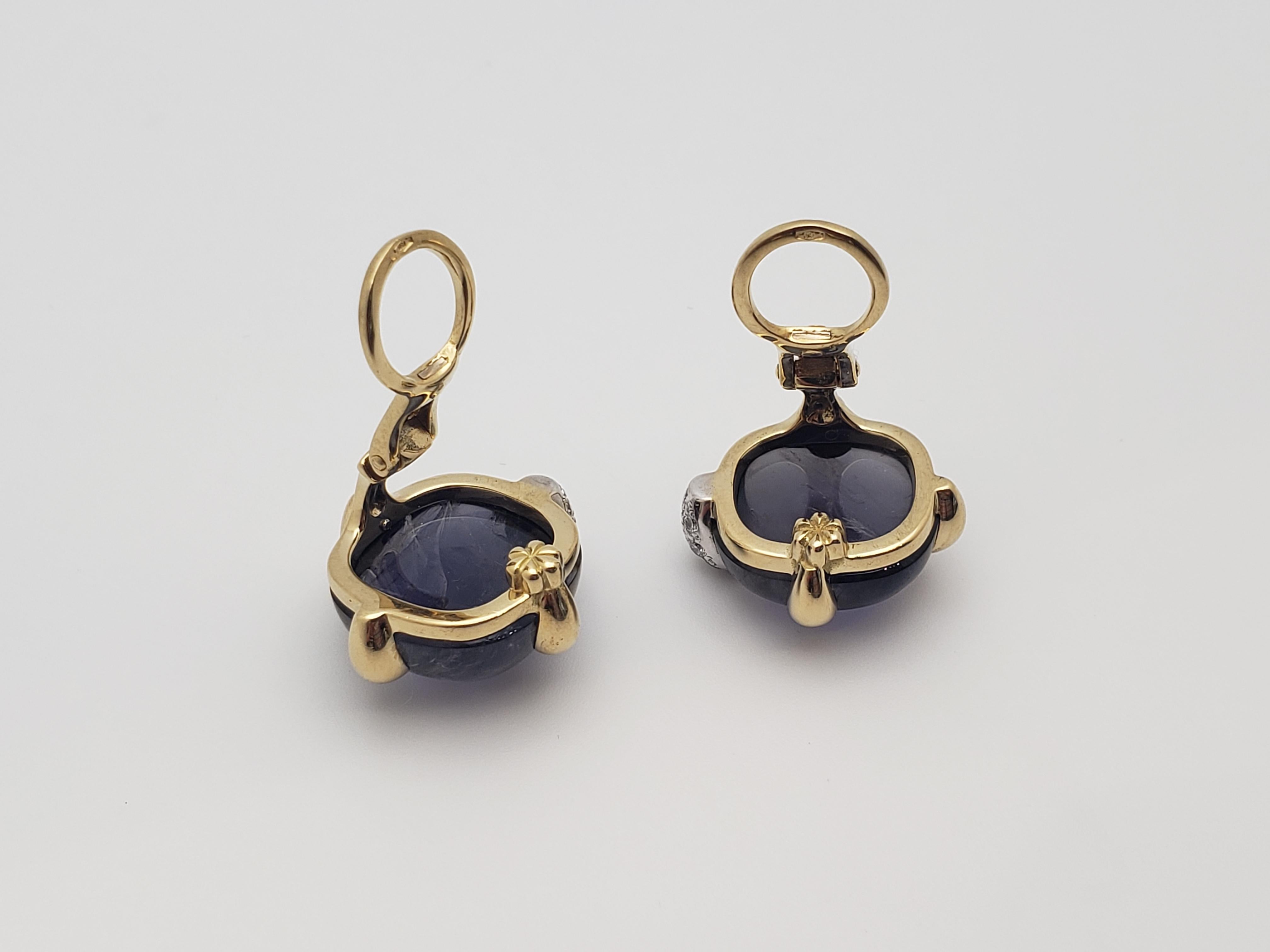 Boucles d'oreilles en or jaune 18 carats IGI Certified Pomellato 30 CT Violet Iolite Diamond en vente 6