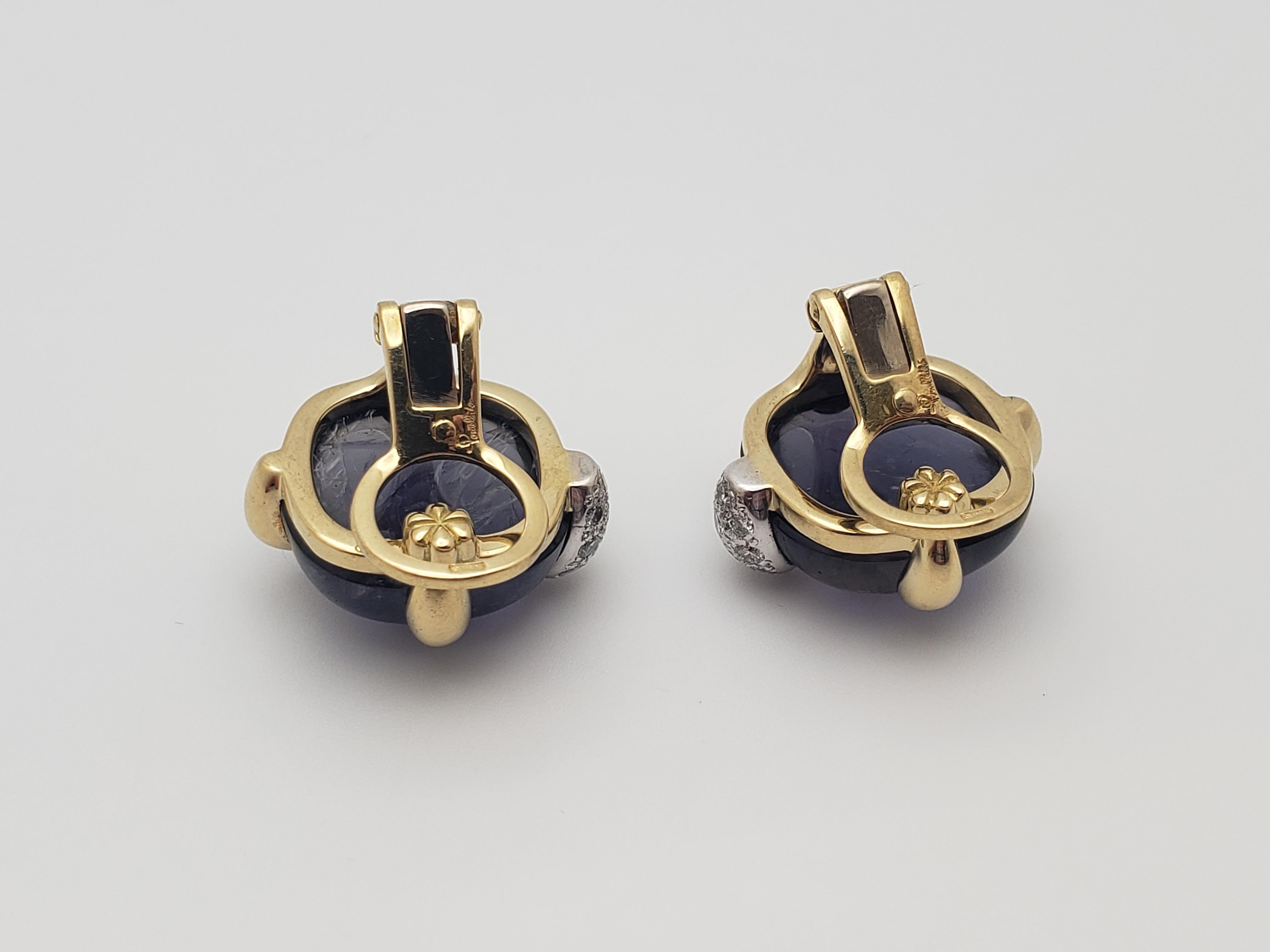 Taille coussin Boucles d'oreilles en or jaune 18 carats IGI Certified Pomellato 30 CT Violet Iolite Diamond en vente